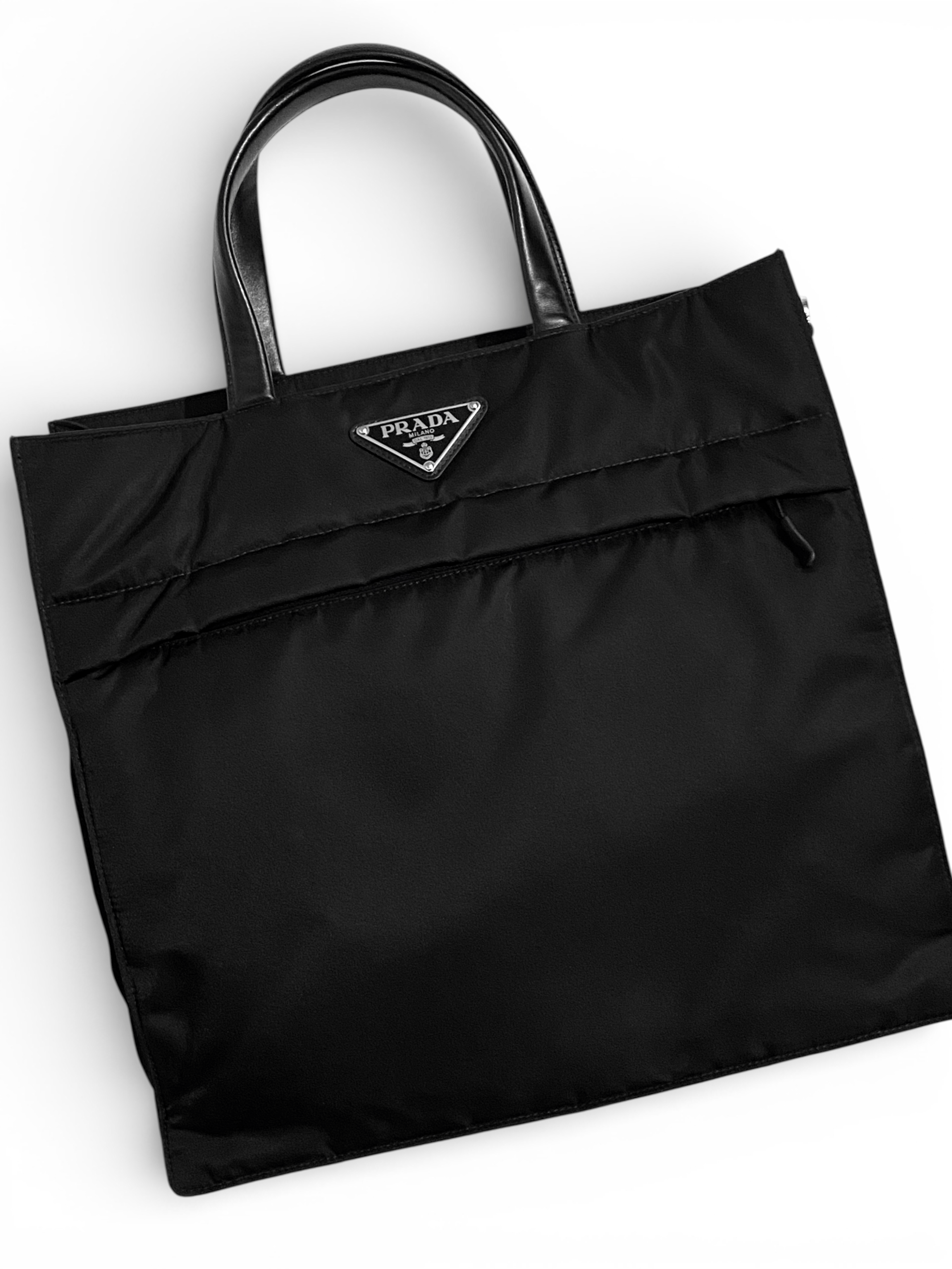 Prada Prada Triangle Logo Re Nylon Leather Hand Tote Large Bag Size ONE SIZE - 4 Thumbnail