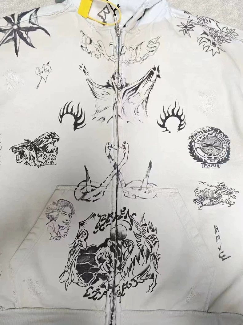 Balenciaga Balenciaga Tattoo Print Zip-Up Hoodie Jacket-2507 Size US XS / EU 42 / 0 - 3 Thumbnail