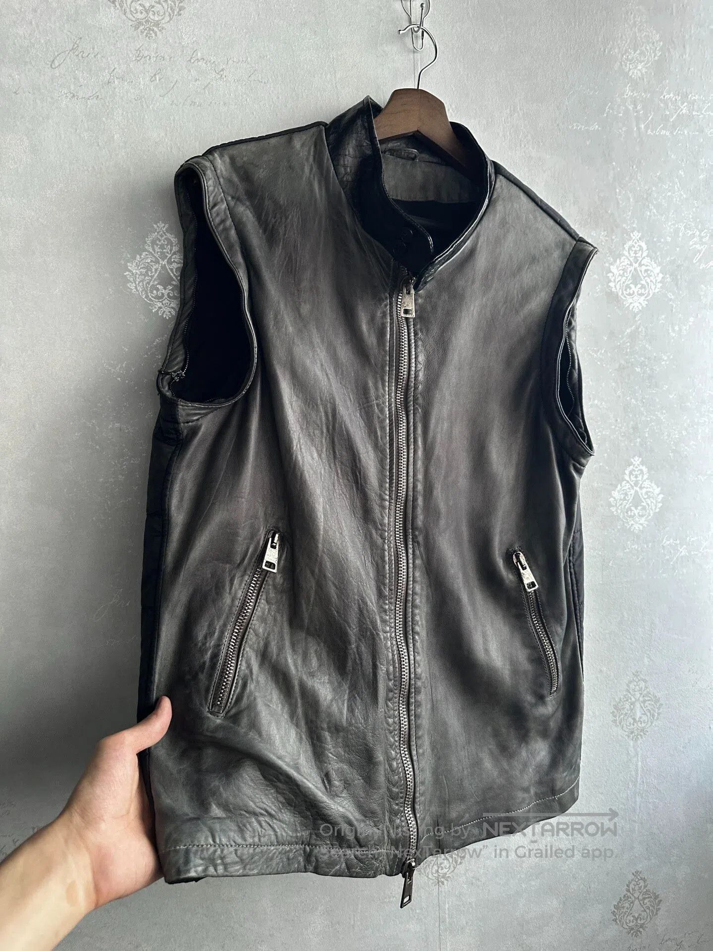 Dacute dacute size50 Dyed and aged leather vest with patchwork des Size US M / EU 48-50 / 2 - 4 Thumbnail