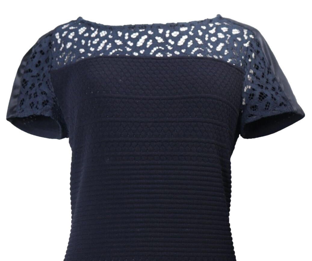 Designer Marc Cain US8 Navy Blue Lace Knit Shift Dress Mini Size M / US 6-8 / IT 42-44 - 1 Thumbnail
