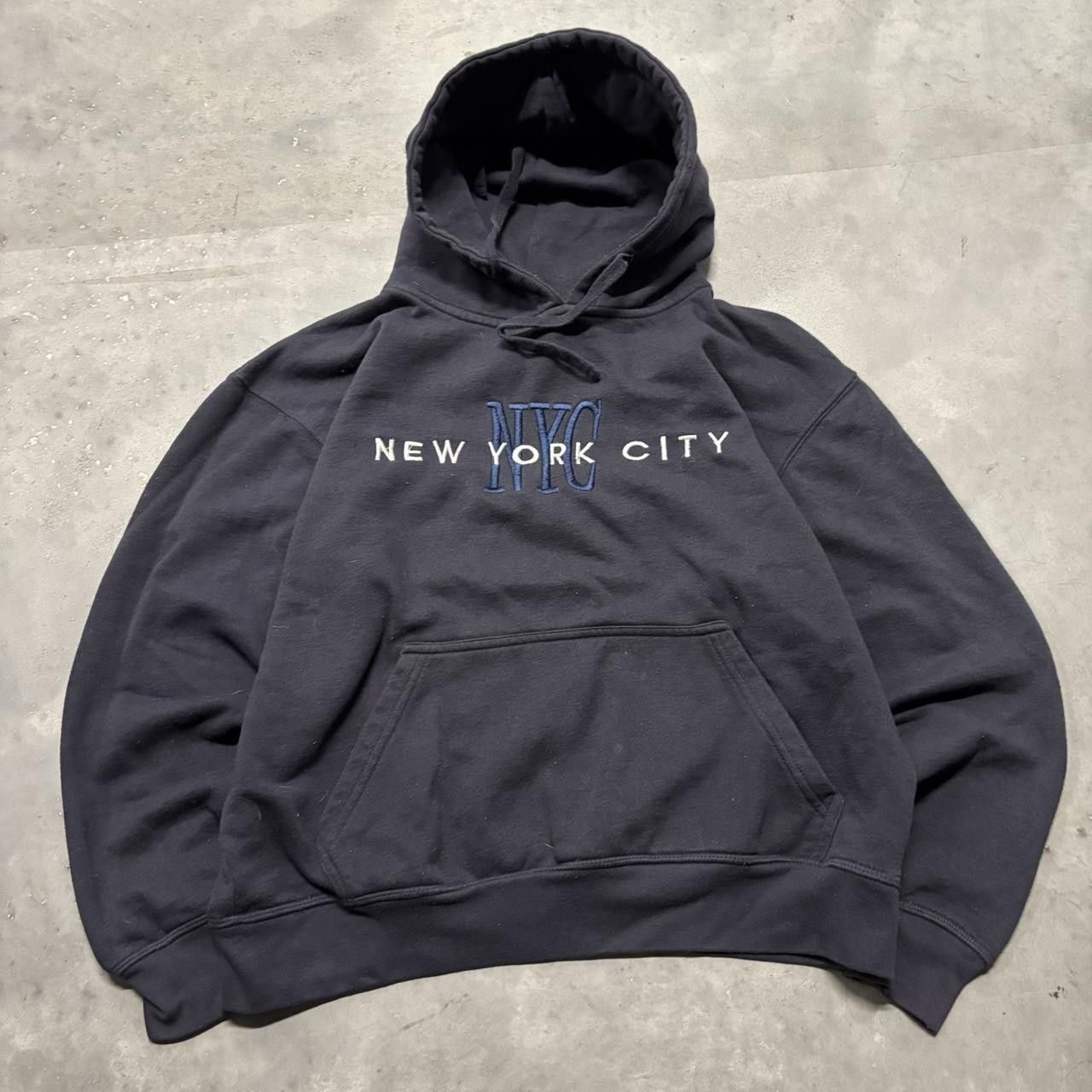 Japanese Brand × Vintage Crazy Vintage Y2K/2000s Navy Blue New York City Boxy Hoodie! Size US S / EU 44-46 / 1 - 1 Thumbnail