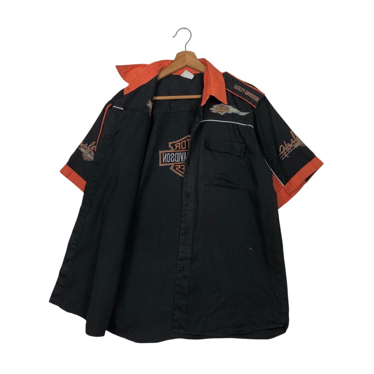 Harley Davidson 📌Vintage Work Shirt Bowling Racing Harley Davidson Big Logo Size US L / EU 52-54 / 3 - 14 Thumbnail