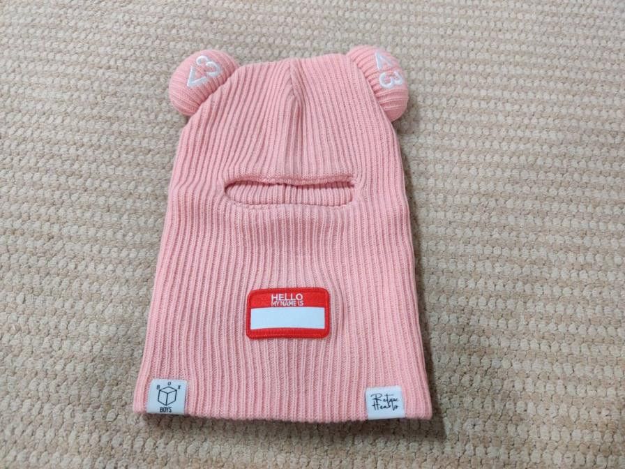 RARE Box Boys Retro Hearts Bear Balaclava Ski Mask Pink