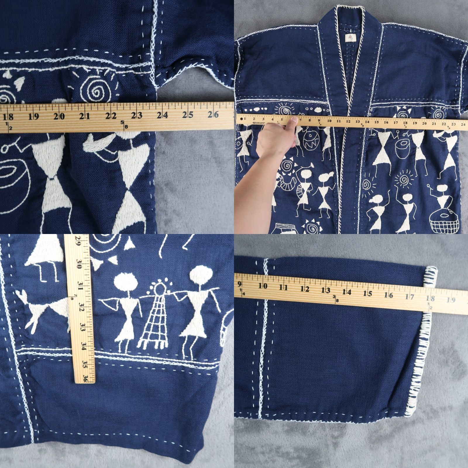 Vintage VINTAGE Hand Embroidered Long Cardigan Jacket One Size Blue Tribal From Thailand Size ONE SIZE - 9 Thumbnail
