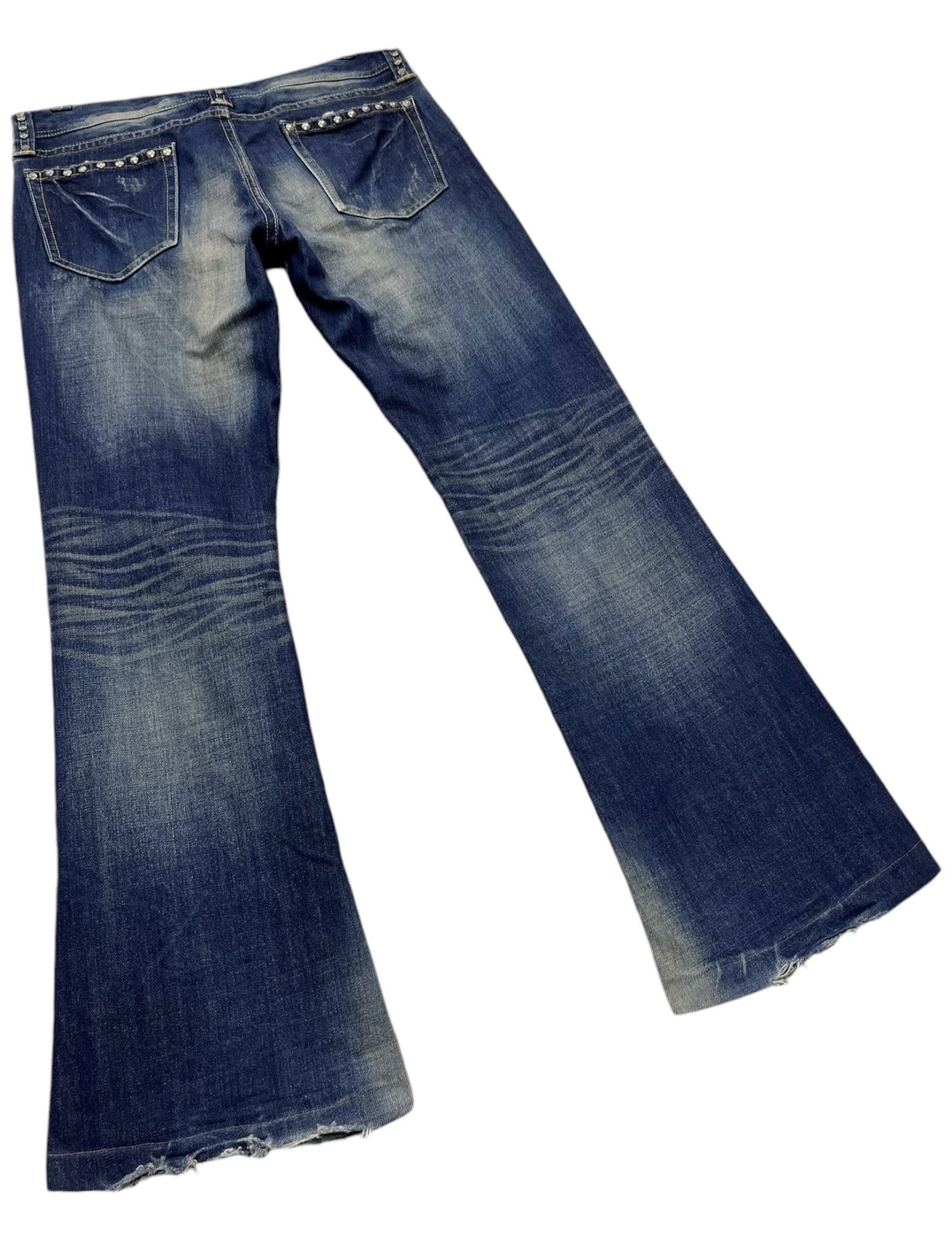 🔥FYE🔥Vintage VANQUISH Designer Punk Studded Ripped Flare