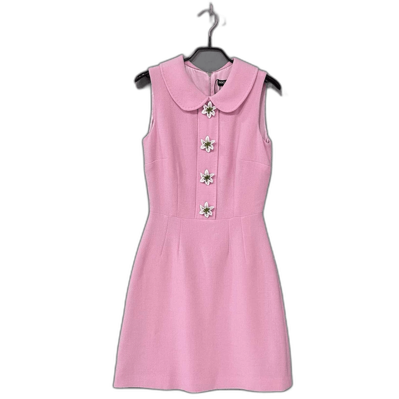 Dolce & Gabbana Pink Silk Dress with Flower Buttons Size M / US 6-8 / IT 42-44 - 1 Thumbnail