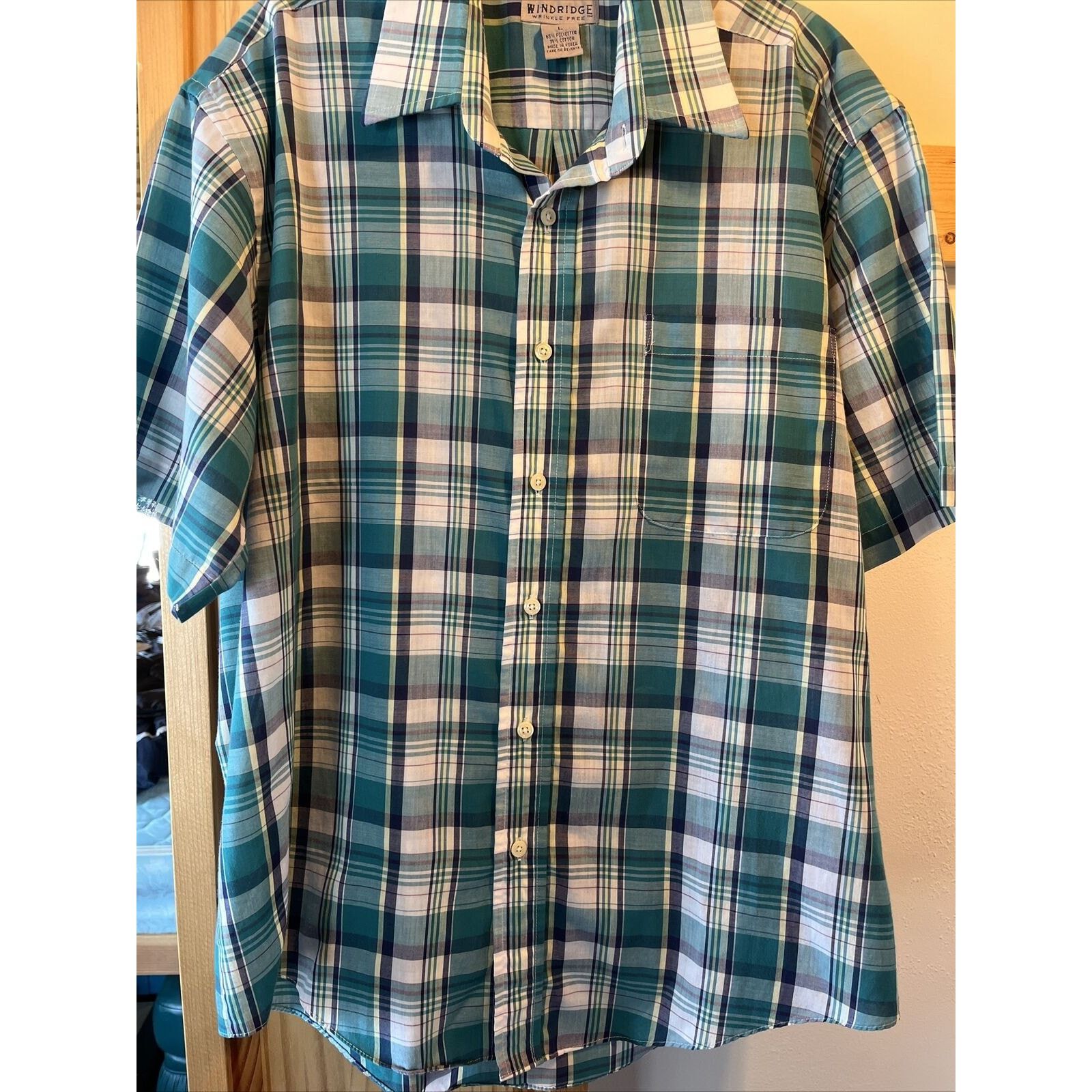 Other Windridge mens L Green plaid SS Button polyester blend shirt Size US L / EU 52-54 / 3 - 8 Thumbnail