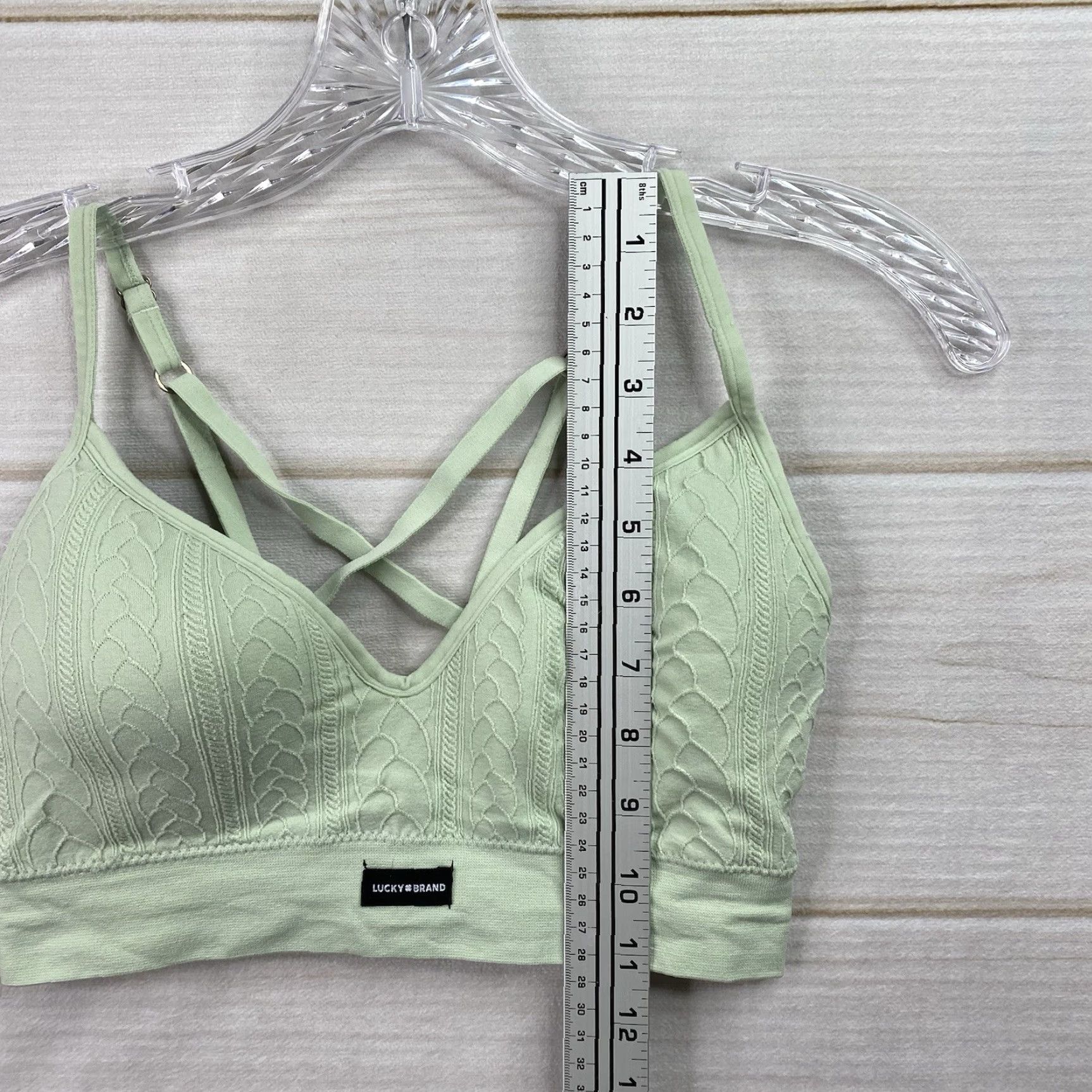 Lucky Brand Lucky Brand Bralette Shirt Women M Seamless Wireless Crisscross Back Textured Sage Green Size ONE SIZE - 3 Thumbnail