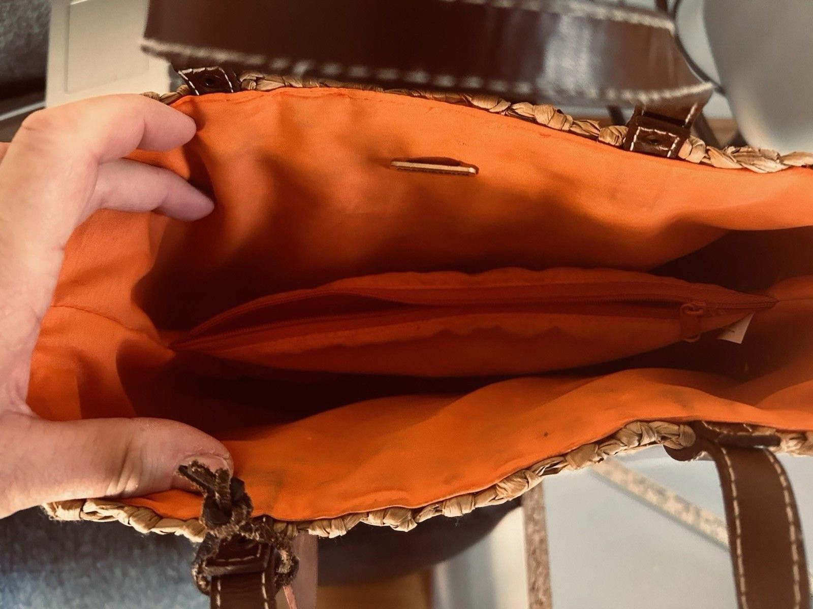 Other Amanda Smith Straw Bag Purse Tote w/ Orange Flowers & Liner Size ONE SIZE - 5 Thumbnail