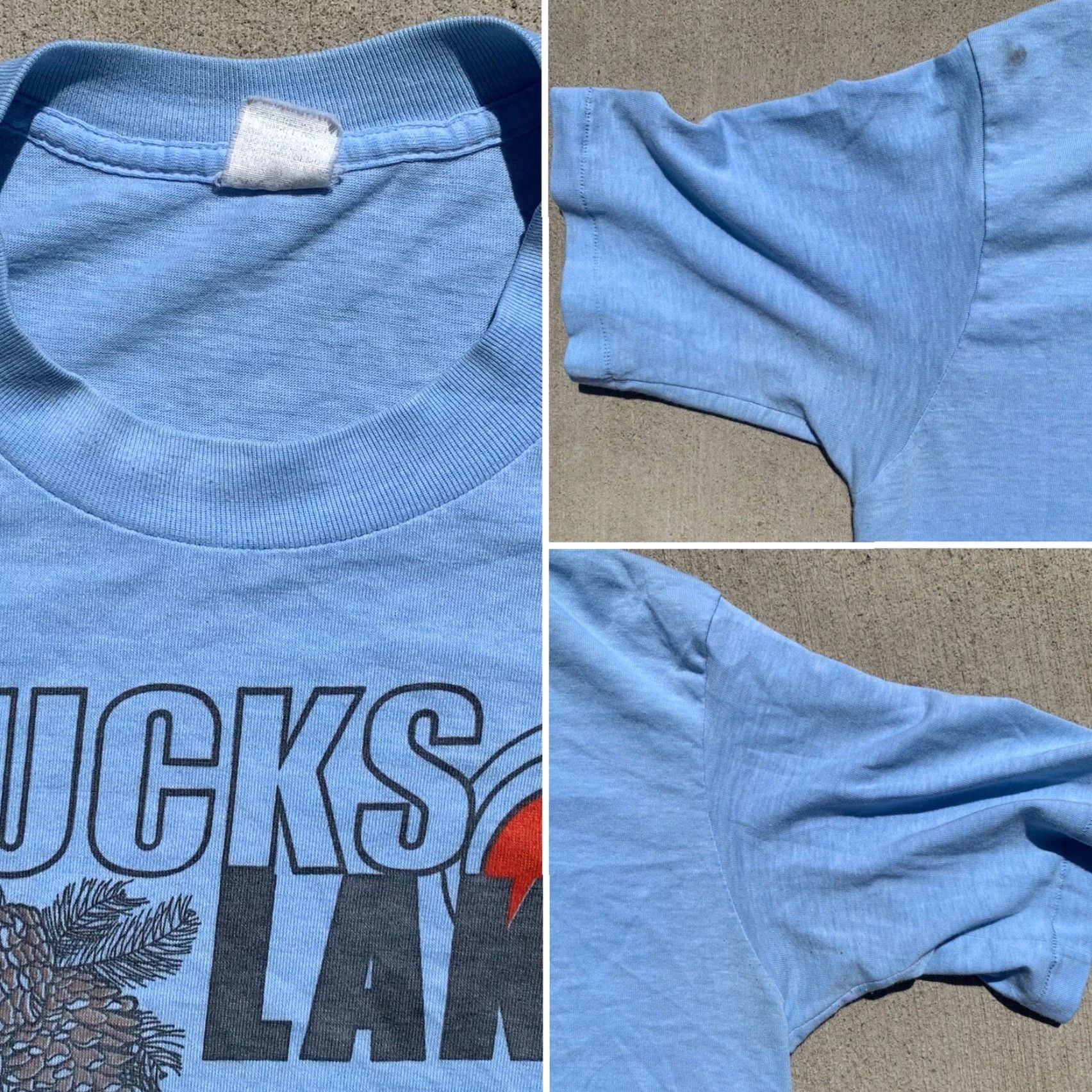 Velva Sheen VINTAGE Velva Sheen Bucks Lake T-Shirt Short Sleeve Unisex Adult L blue 1980s Graphic Tee Sportswear/Beach Mens Size US L / EU 52-54 / 3 - 6 Thumbnail