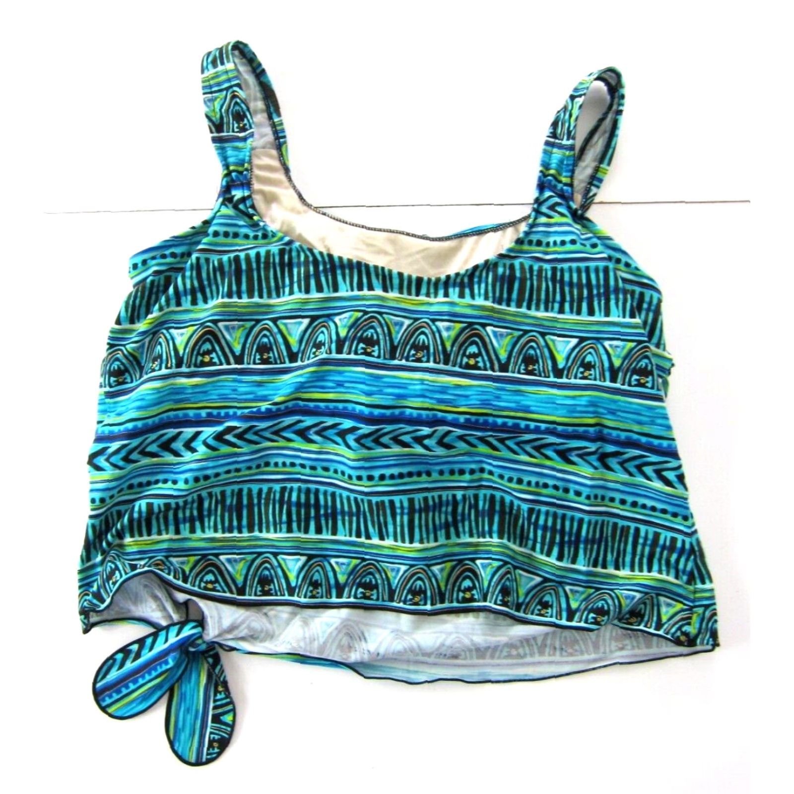 Vintage Azul Tankini Women 16 Blue Built In Bra Swimsuit Aztec Tankini Women 16 Azul Blue Green Aztec Built In Bra Swimsuit Tankini Women 16 Size ONE SIZE - 2 Thumbnail