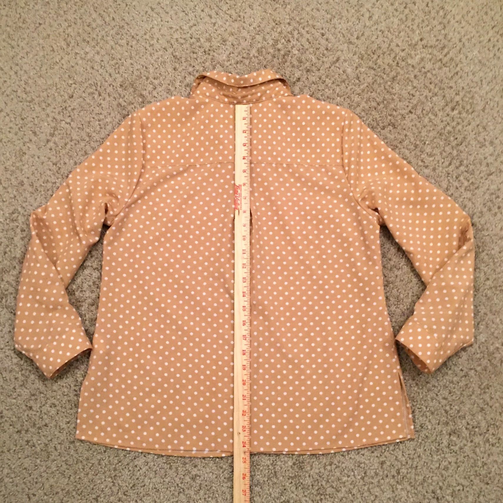 Vintage Notations Petite Womens PL Beige Polka Dot Roll Tab Sleeve Button Front Shirt Size L / US 10 / IT 46 - 5 Thumbnail