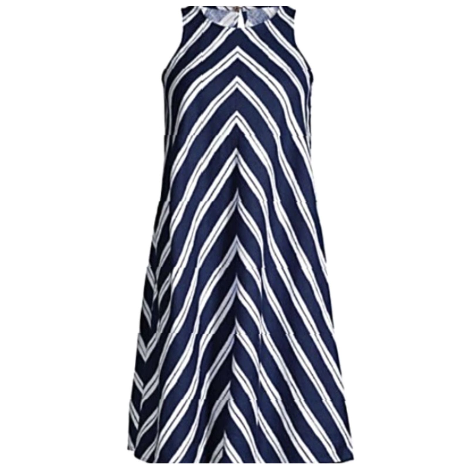 Lands' End VINTAGE Lands' End Womens Petite Striped Sleeveless Linen Swing Dress-Size XSP (2-4) Size XS / US 0-2 / IT 36-38 - 3 Thumbnail