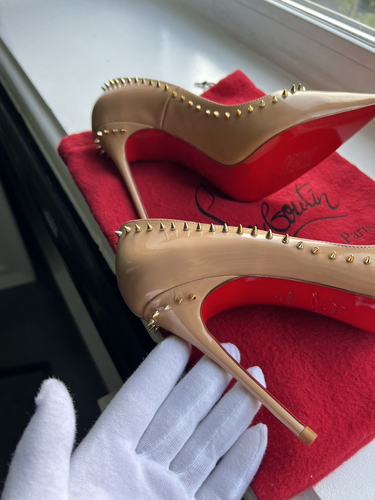 Christian Louboutin Christian Louboutin Nude Patent Spiked Heels Size 37 Size US 7 / IT 37 - 16 Thumbnail