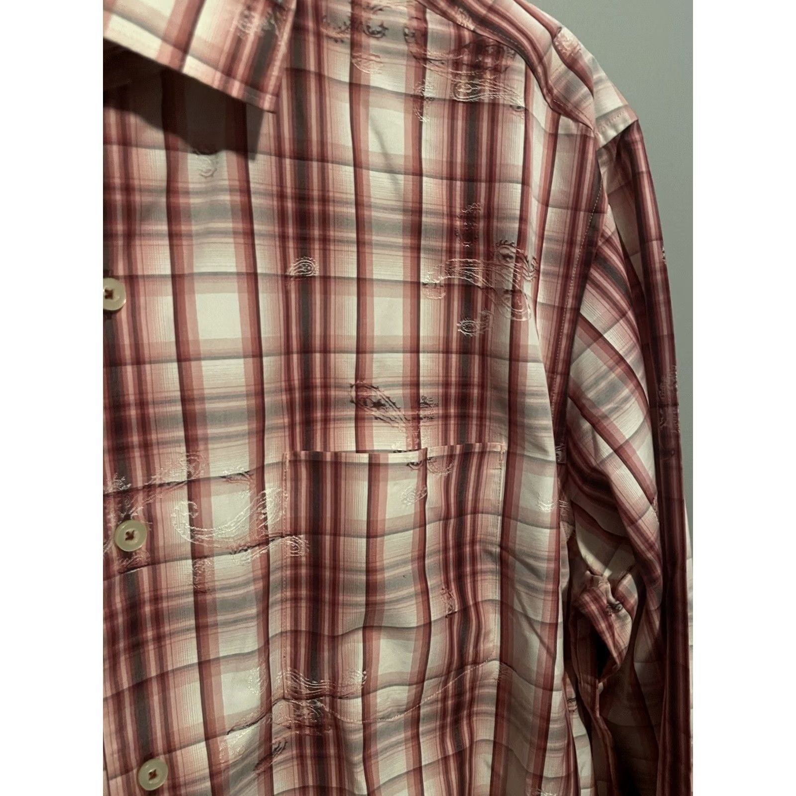 Tommy Bahama Tommy Bahama Shirt Mens L Red Plaid Cotton Long Sleeve Embroidered Button-Up Collar Spread Pocket, 44 Chest, 32 Length, All Seasons, Breathable Size US L / EU 52-54 / 3 - 3 Thumbnail