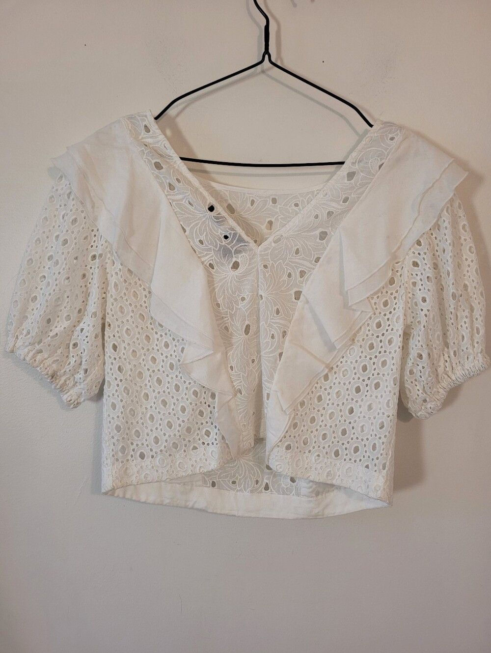 Pinko Pinko NWT White Short Sleeve Boho Ruffle Floral Blouse - 6 Size M / US 6-8 / IT 42-44 - 4 Thumbnail
