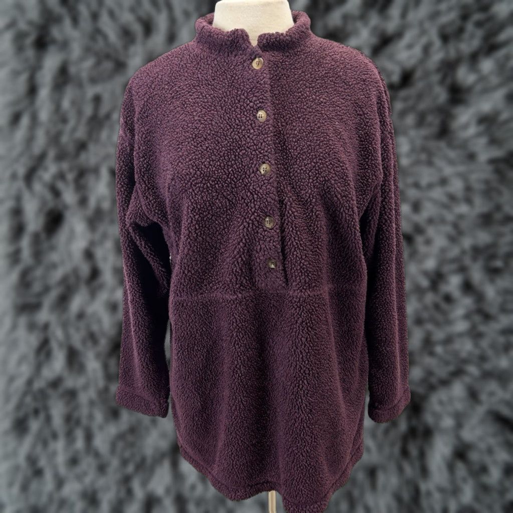 Vintage VINTAGE L.L. Bean Fleece Pullover Sweater Medium Burgundy USA 1/2 Button Womens Size M / US 6-8 / IT 42-44 - 1 Thumbnail