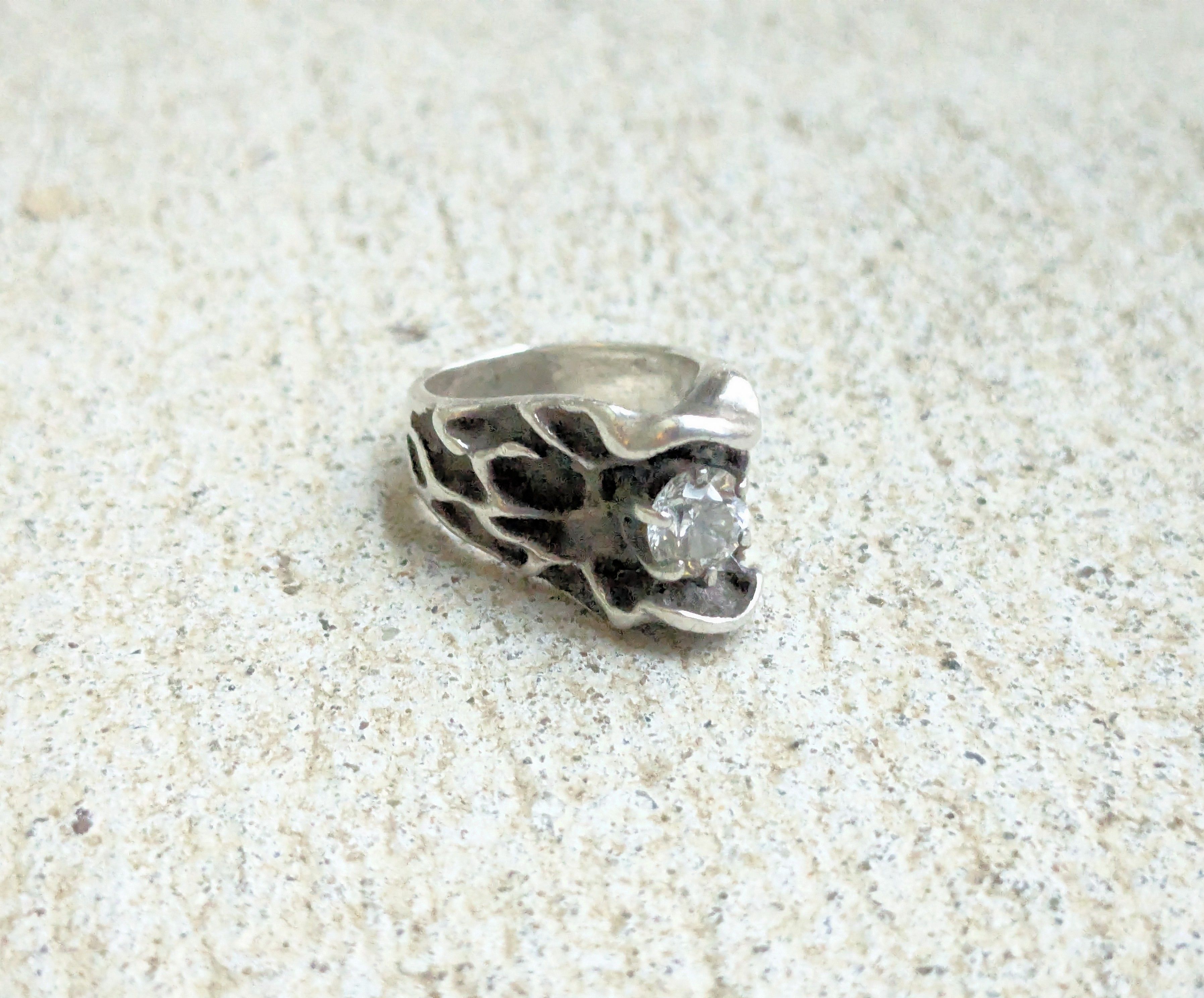 Vintage Vintage Sterling Silver Ring CZ 5 Brutalist Modern Size ONE SIZE - 1 Thumbnail