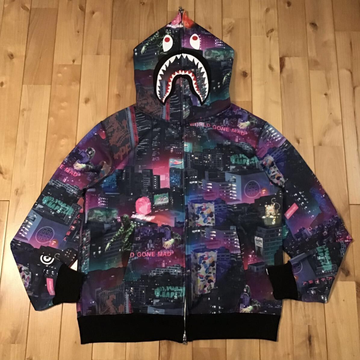 🔥2XL🔥 BAPE NEON TOKYO Shark full zip Hoodie a bathing ape