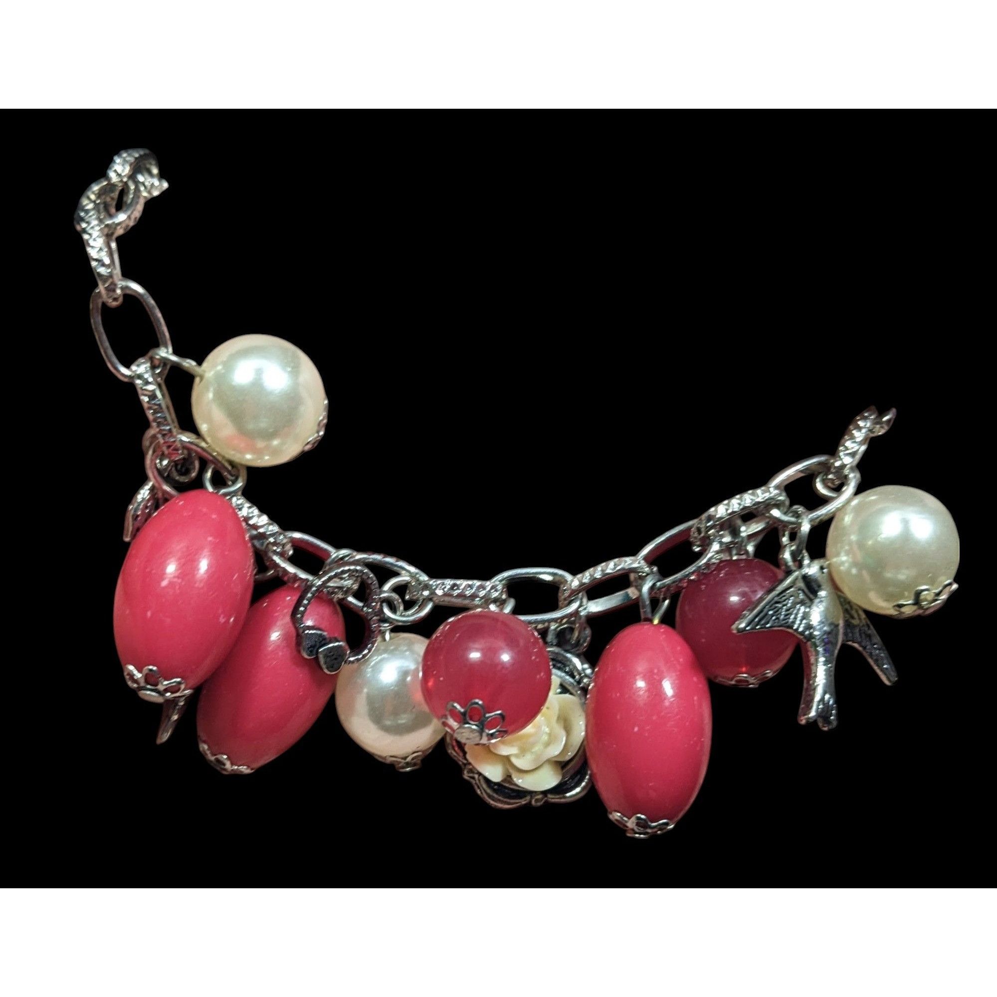 Other Y2K Coquette Pink And Pearl Floral Charm Bracelet Size ONE SIZE - 3 Thumbnail