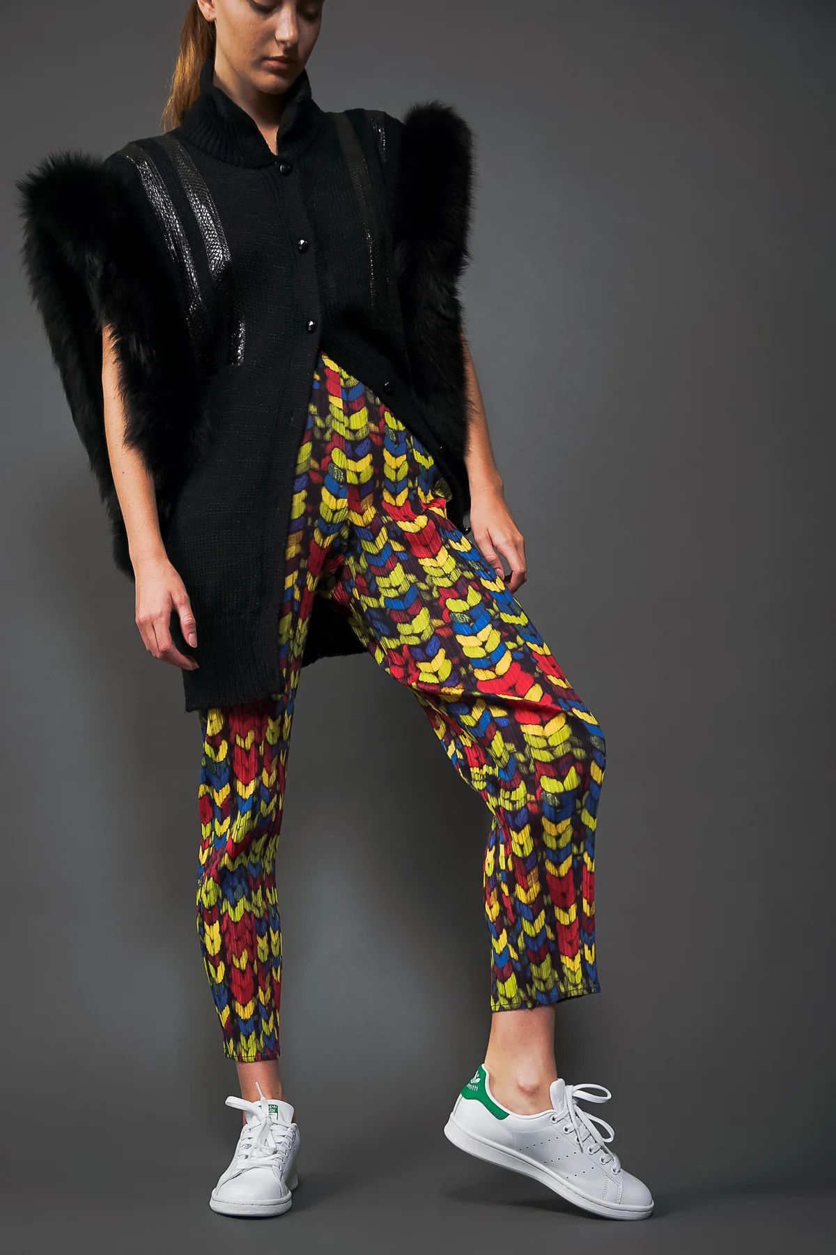Pleats Please Issey Miyake RARE🔥AW 2001 PLEATED YARN KNIT PRINT PANT Size 25" / US 0 / IT 36 - 2 Thumbnail