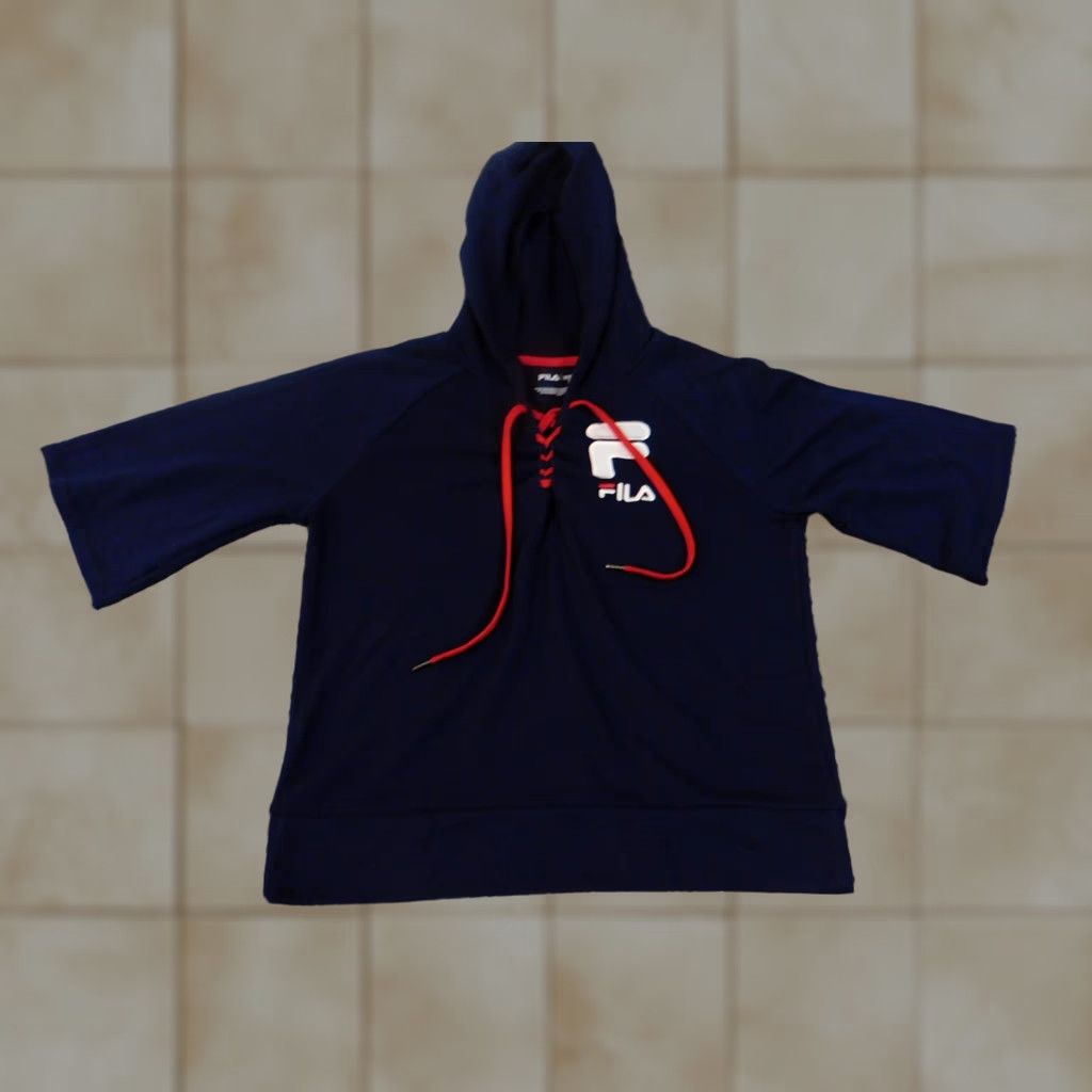Fila VINTAGE? FILA Hoodie Womens L blue pullover stretch drawstring classic logo Ladies Crew Neck Knit Cotton Polyester Logo Pullover American style Womens Size L / US 10 / IT 46 - 1 Thumbnail