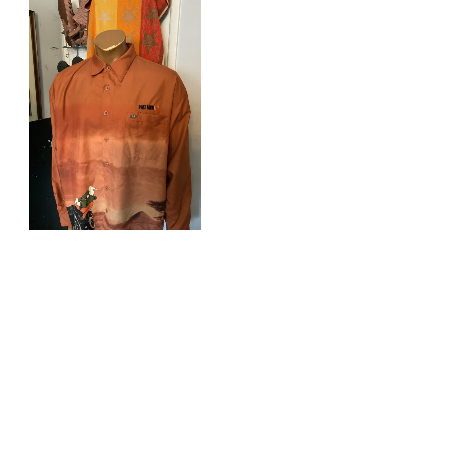 Phat Farm VINTAGE Phat Farm S.U.G. Sport Utility Garments Bull Racing L/S Button Shirt XXL Orange Mens Button-Up Long Sleeve Size US XXL / EU 58 / 5 - 9 Thumbnail