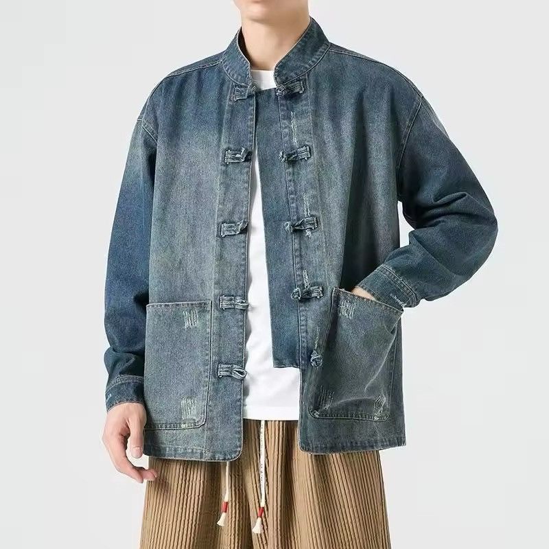 Japanese Brand Lapel Collar Button Mandarin Denim Jacket Size US XXL / EU 58 / 5 - 1 Thumbnail