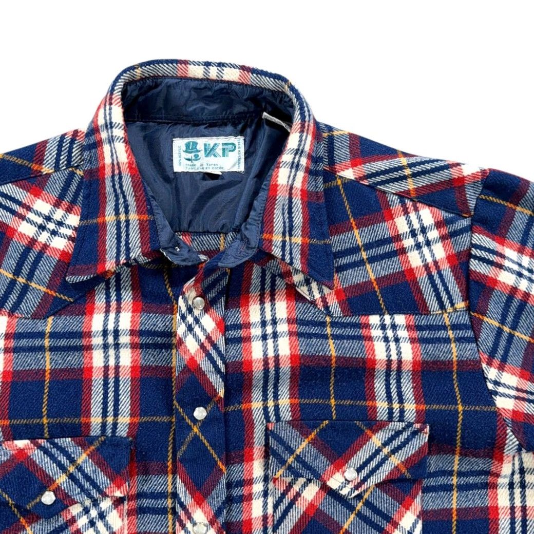 Vintage VINTAGE KP Western Shirt Adult LARGE Blue Red Plaid Acrylic Pearl Snap Workwear 70s Size US L / EU 52-54 / 3 - 2 Thumbnail