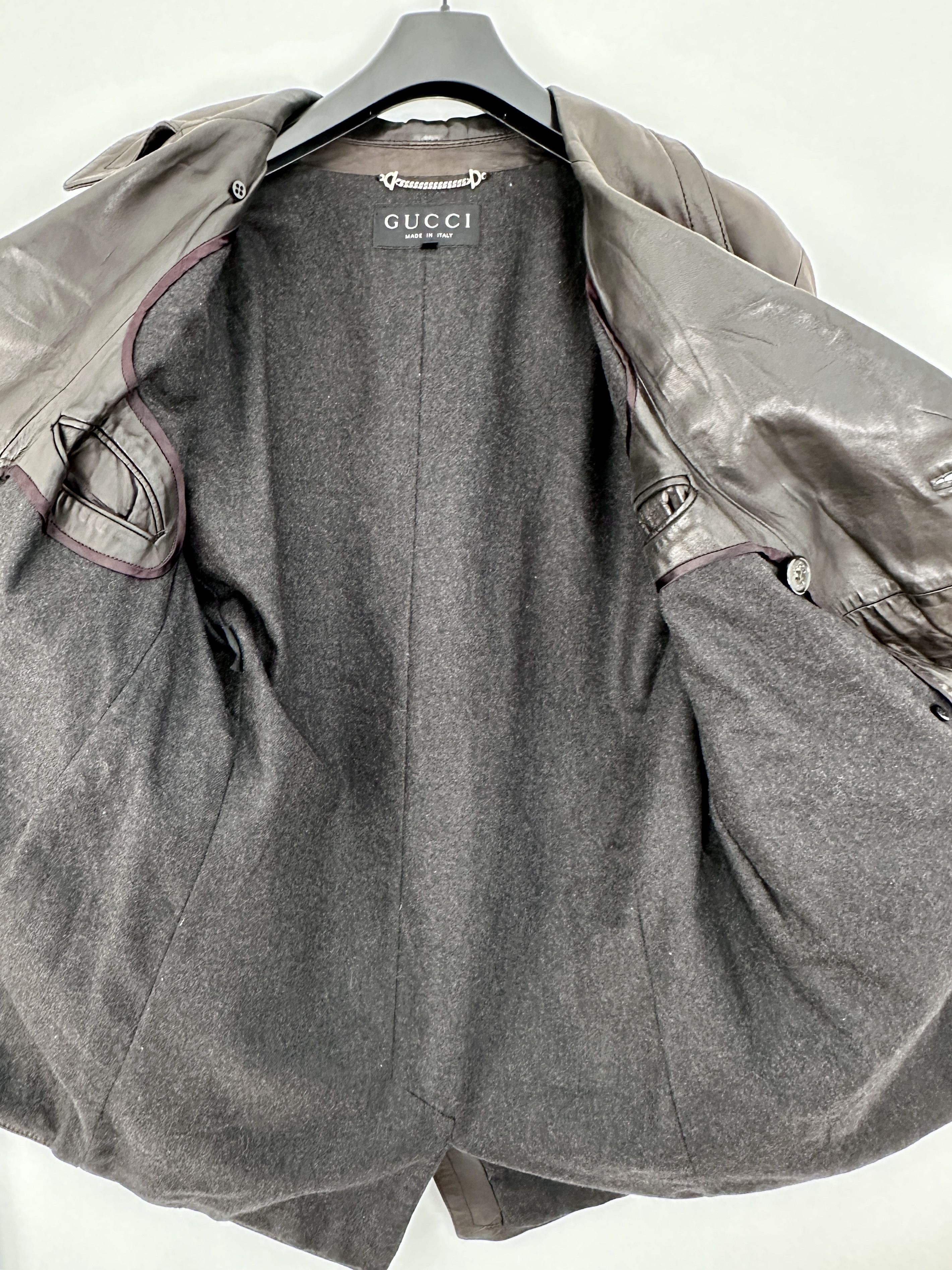 Gucci Men's Gucci Tom Ford Era Pea Coat Jacket Leather AUTHENTIC Size US M / EU 48-50 / 2 - 7 Thumbnail