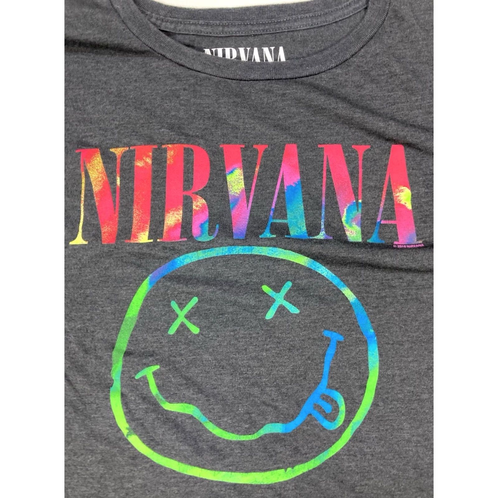 Vintage Nirvana T-Shirt Women's Medium Black Heather Graphic Iconic Smiley Music Retro Crew Neck Short Sleeve Cotton Size M / US 6-8 / IT 42-44 - 2 Thumbnail