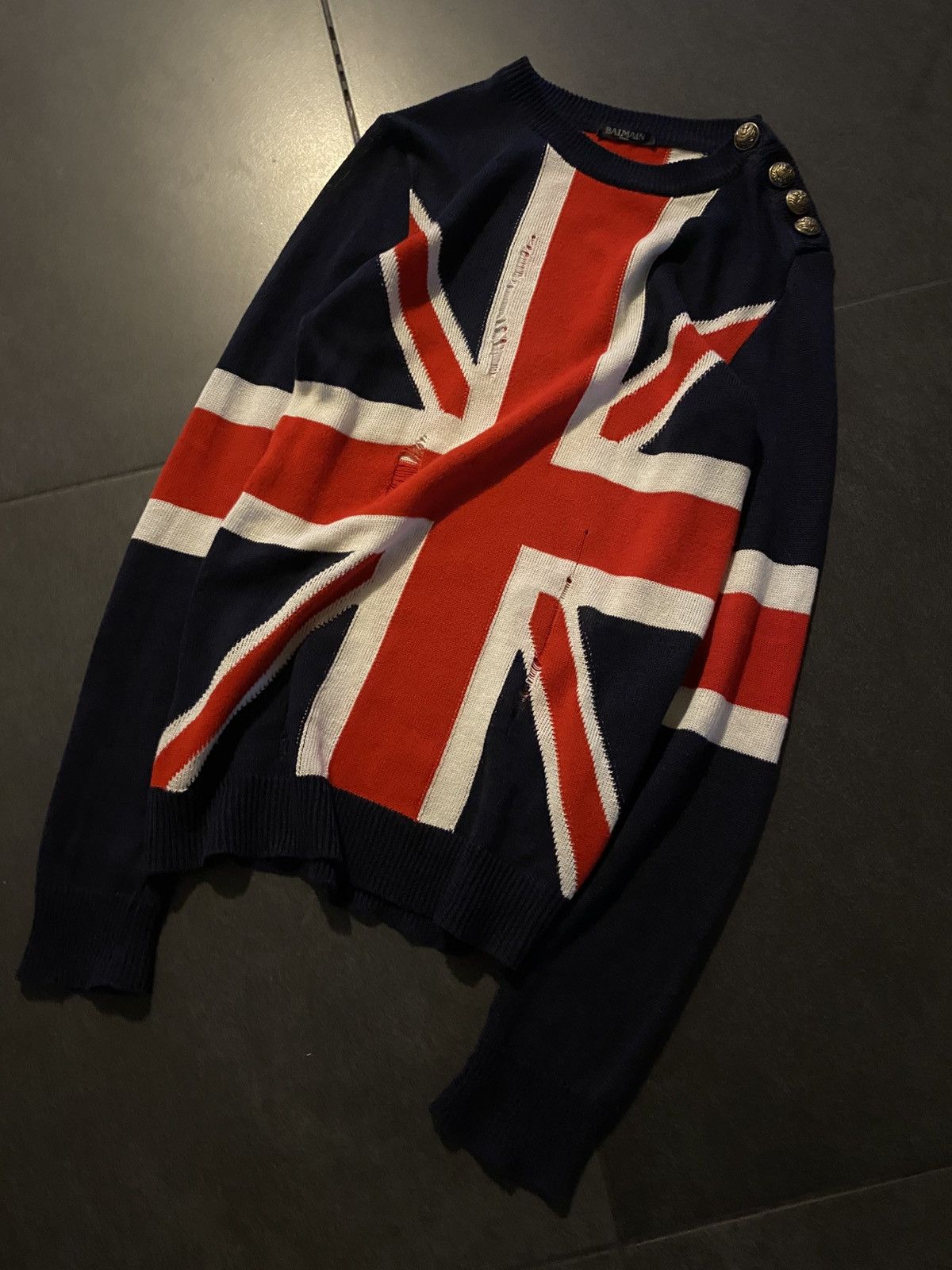 Balmain ss16 runway balmain union jack distressed sweater Size US M / EU 48-50 / 2 - 4 Thumbnail