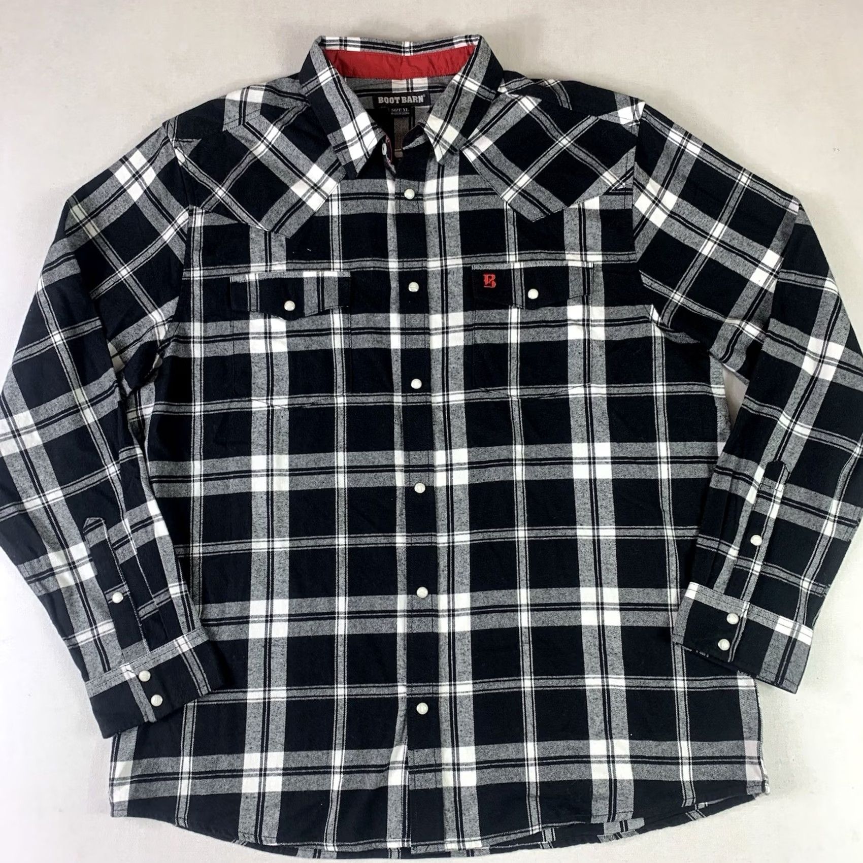Vintage Boot Barn Shirt Plaid Flannel Pearl Snap Mens XL NWOT Black White Size US XL / EU 56 / 4 - 4 Thumbnail