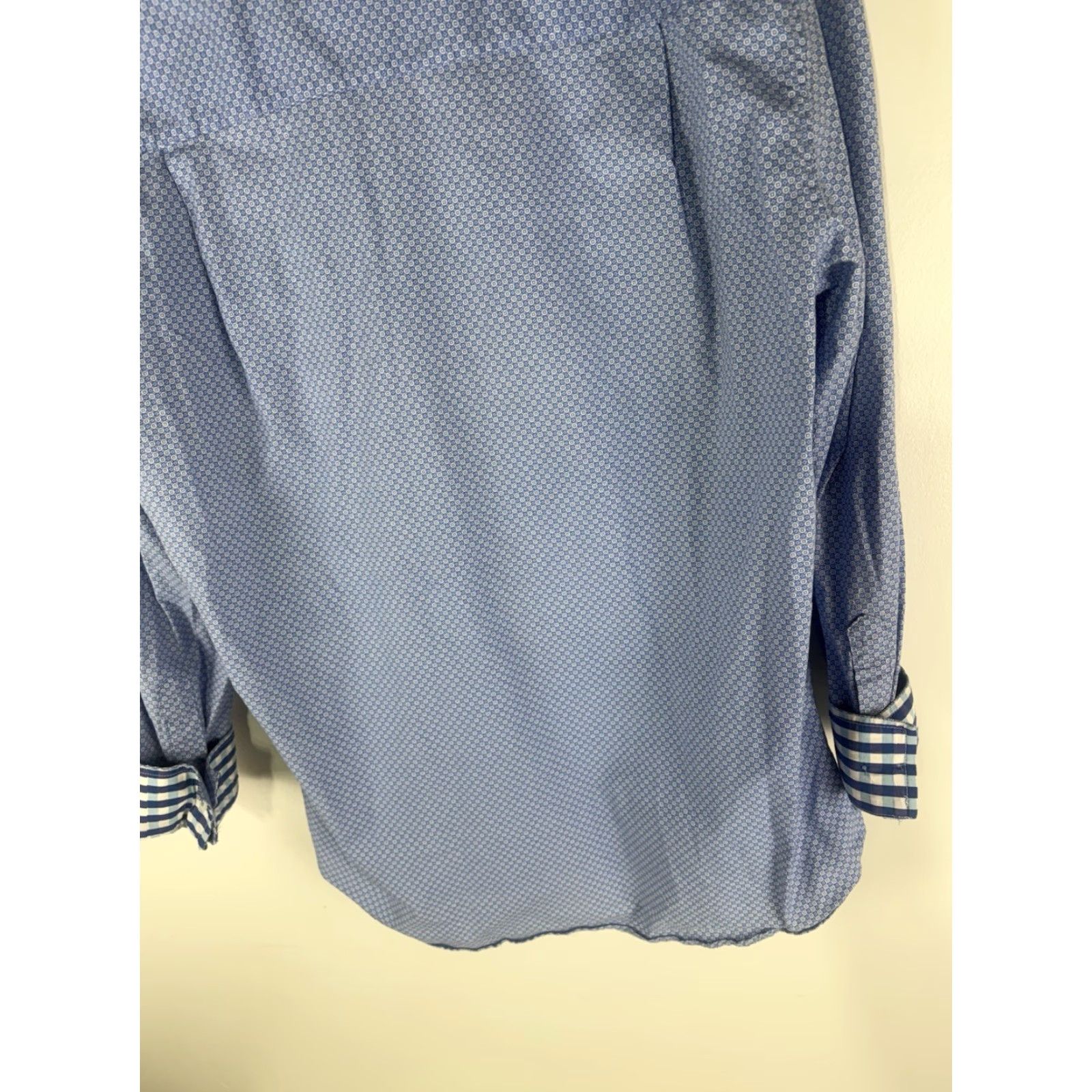 Vintage VINTAGE Nick Graham Everywhere Men's Dress Shirt XL Blue/White Geometric Pattern Business Casual Stretch Modern Fit Size 46R - 6 Thumbnail
