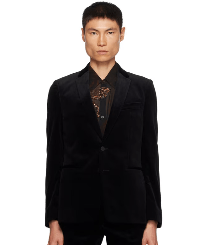 Dries Van Noten Black velvet 2-button slim-fit suit Size 46R - 1 Thumbnail