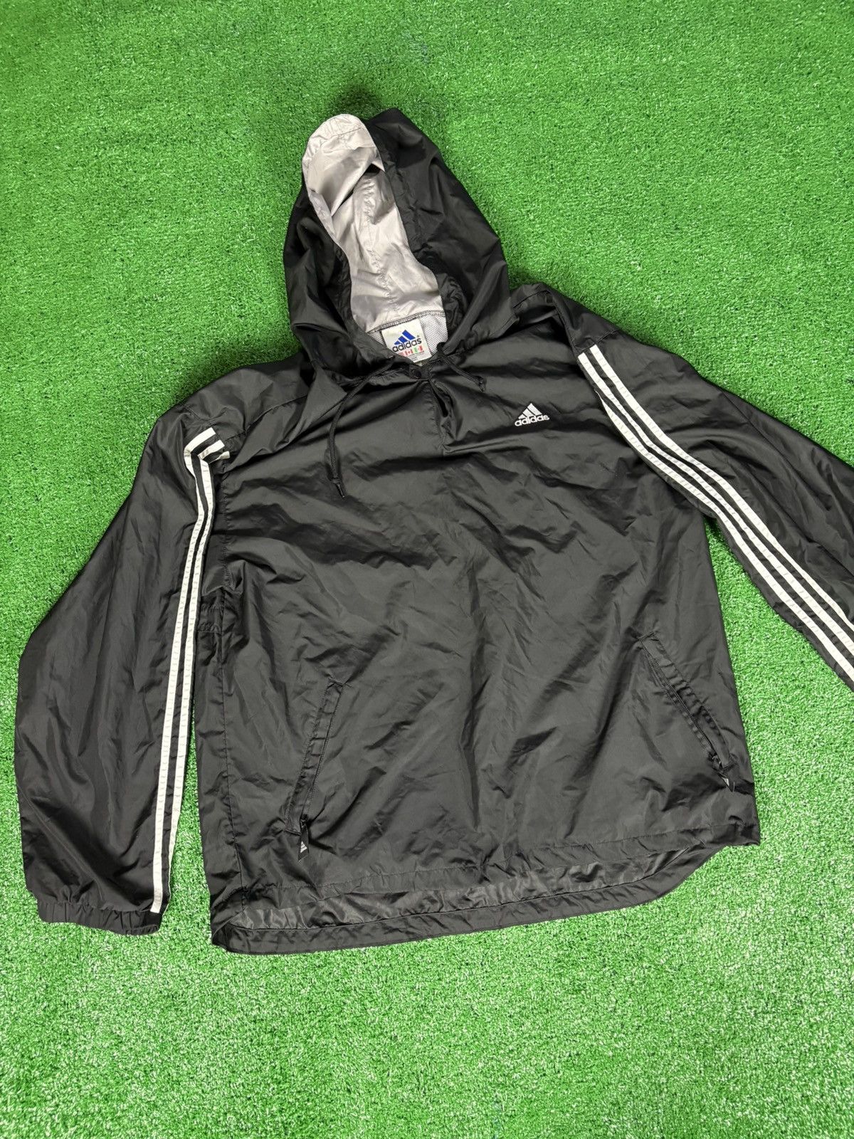 Adidas × Vintage Vintage 90s Black Adidas windbreaker with hood Size US XL / EU 56 / 4 - 1 Thumbnail