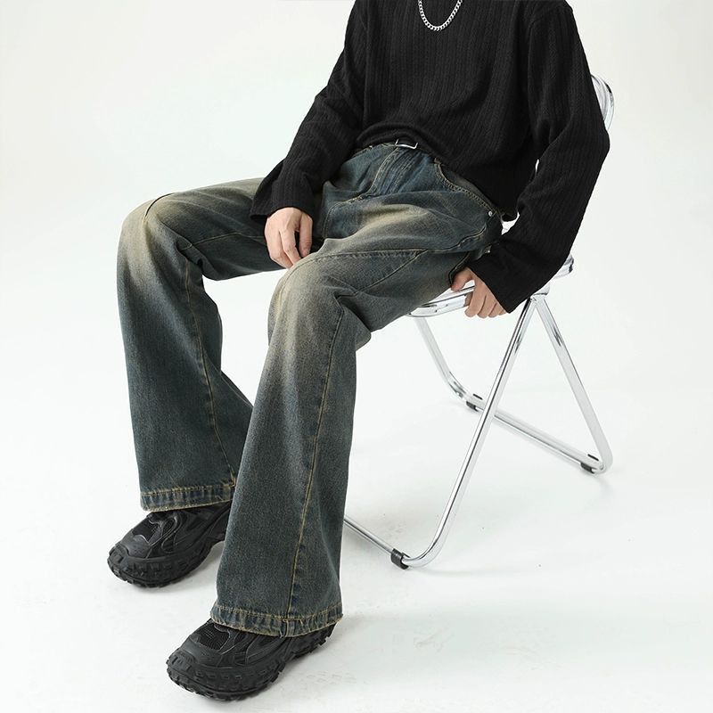Japanese Brand Men's washed distressed loose flared gradient jeans Size US 32 / EU 48 - 3 Thumbnail