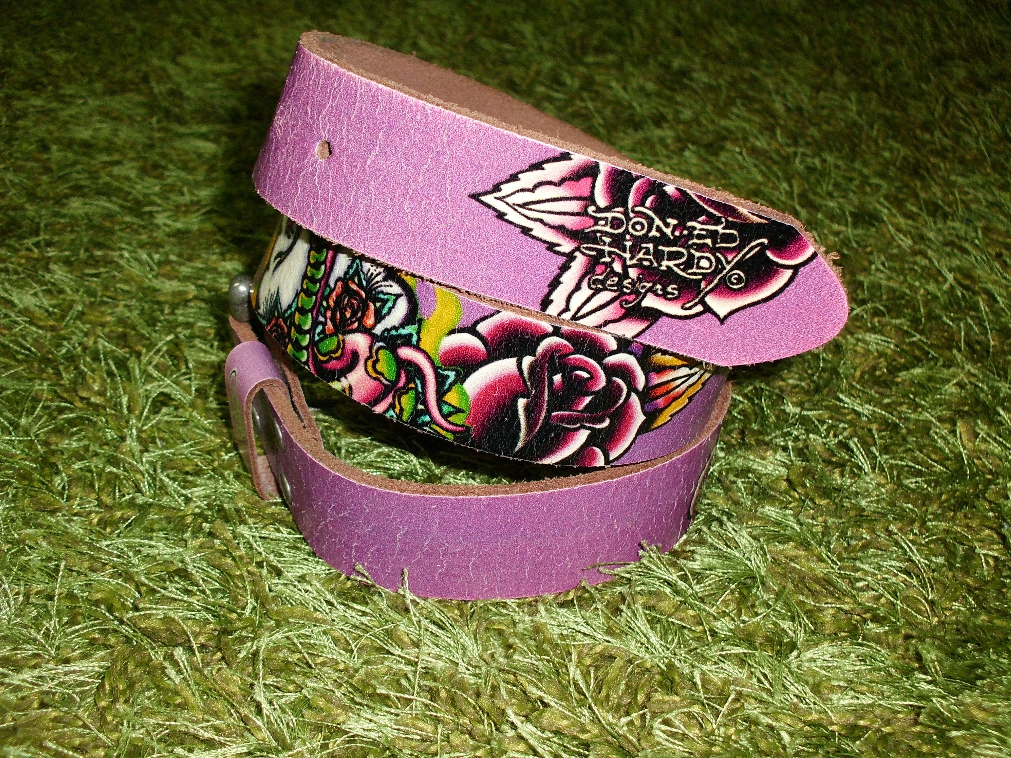 Ed Hardy Ed Hardy Purple Leather Belt "Love Kills Slowly" Size 44 - 1 Thumbnail