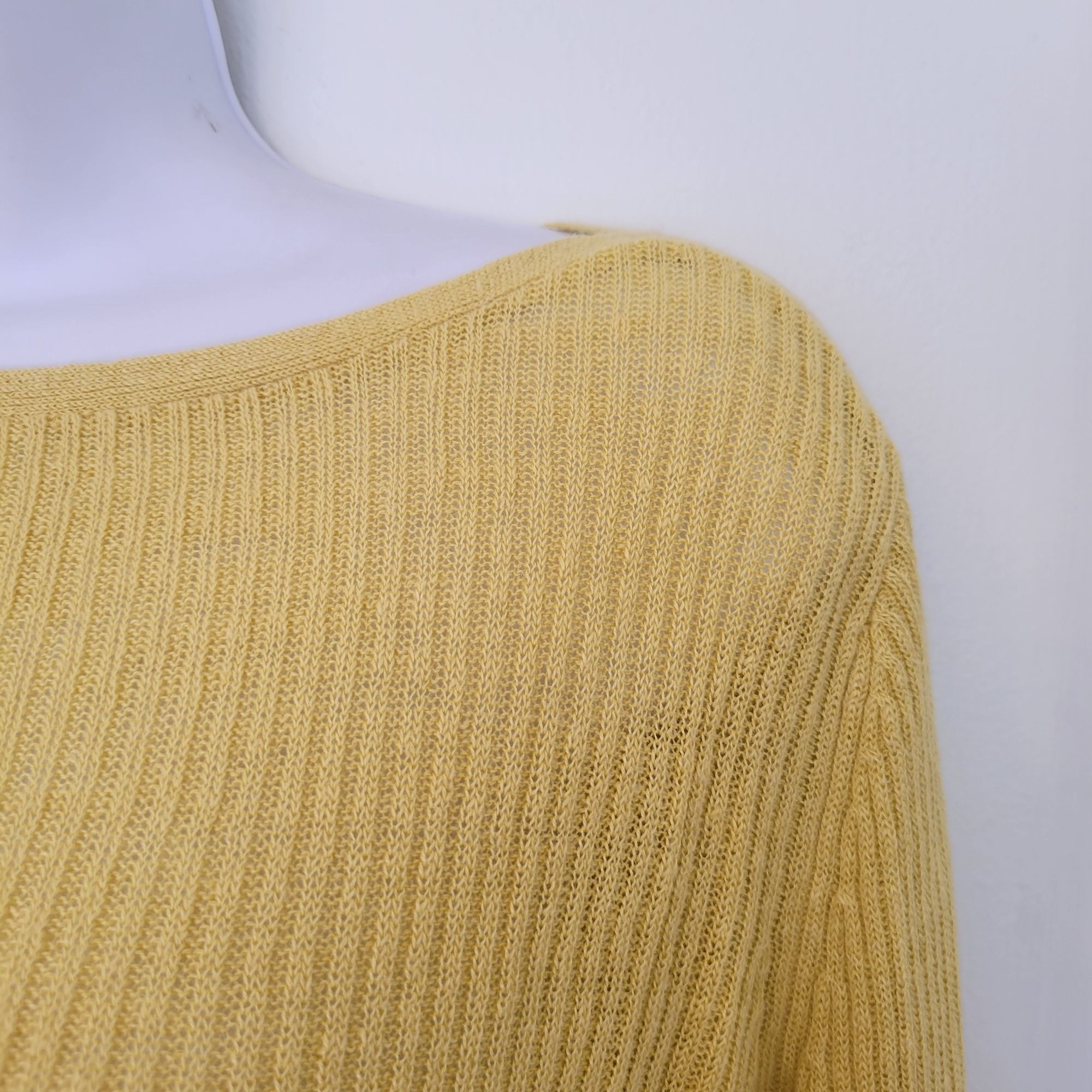 Eileen Fisher Eileen Fisher XS Yellow Ribbed Linen Sweater Lightweight Boa Size XS / US 0-2 / IT 36-38 - 3 Thumbnail