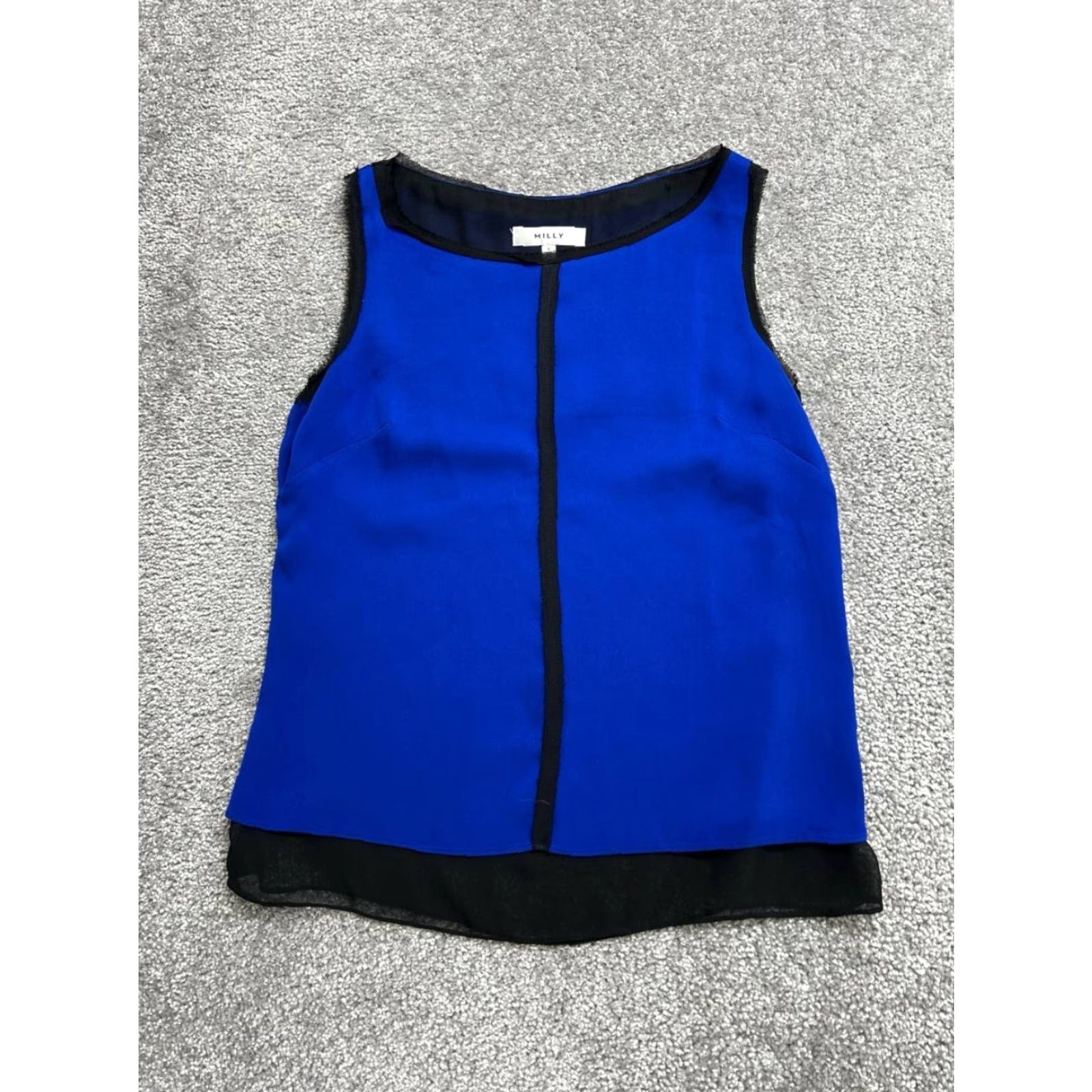 MILLY MILLY Tank Shirt Womens 0 Blue Silk Stretch Lined Round Neck Contrast Trim Casual Size XS / US 0-2 / IT 36-38 - 2 Thumbnail