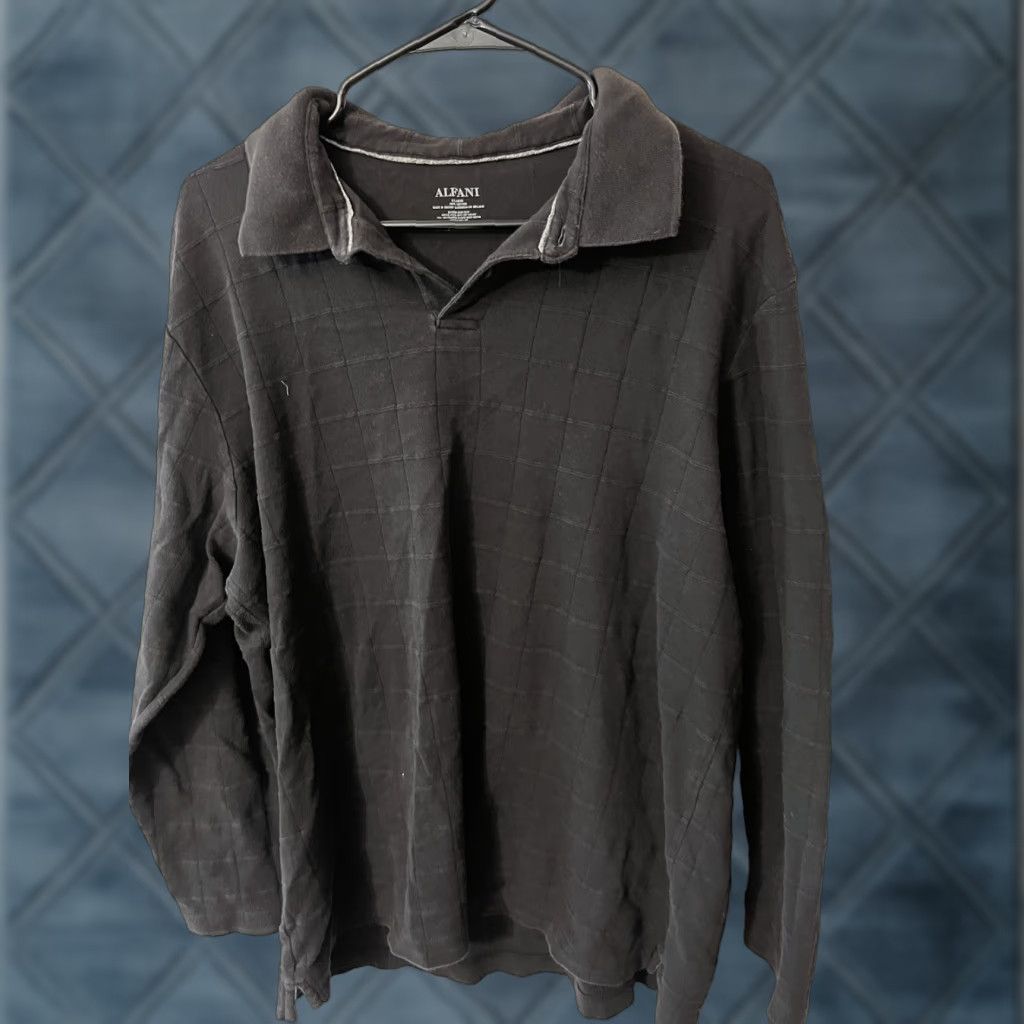 Alfani VINTAGE Alfani Shirt Long Sleeve Polo XL Black Cotton Button-Up Adult Mens XL Black Classic Polo Shirt Size US XL / EU 56 / 4 - 1 Thumbnail