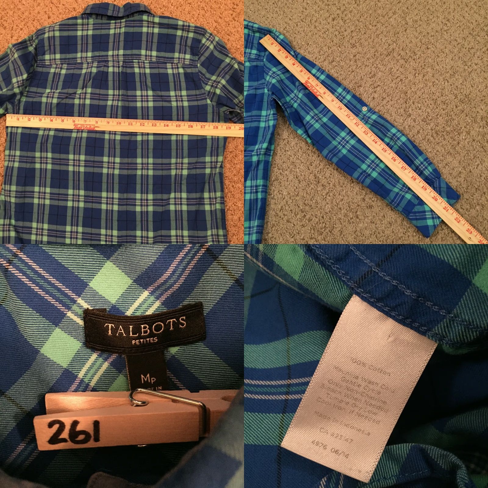 Talbots Talbots Petites Shirt Womens PM Blue Plaid Roll Tab Long Sleeve Button-Up Size M / US 6-8 / IT 42-44 - 8 Thumbnail