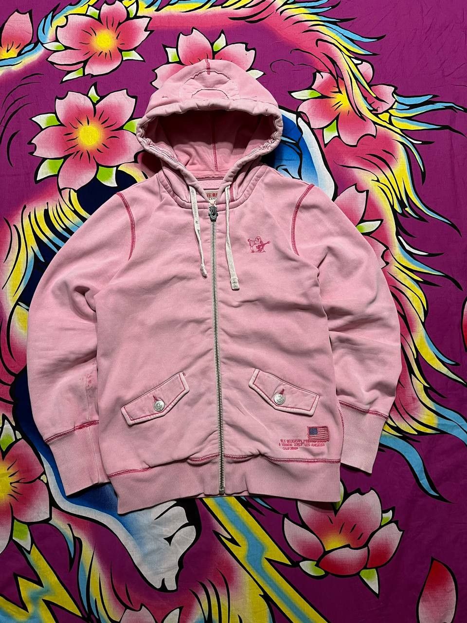 Japanese Brand True Religion zip hoodie y2k style pink big logo Size L / US 10 / IT 46 - 1 Thumbnail