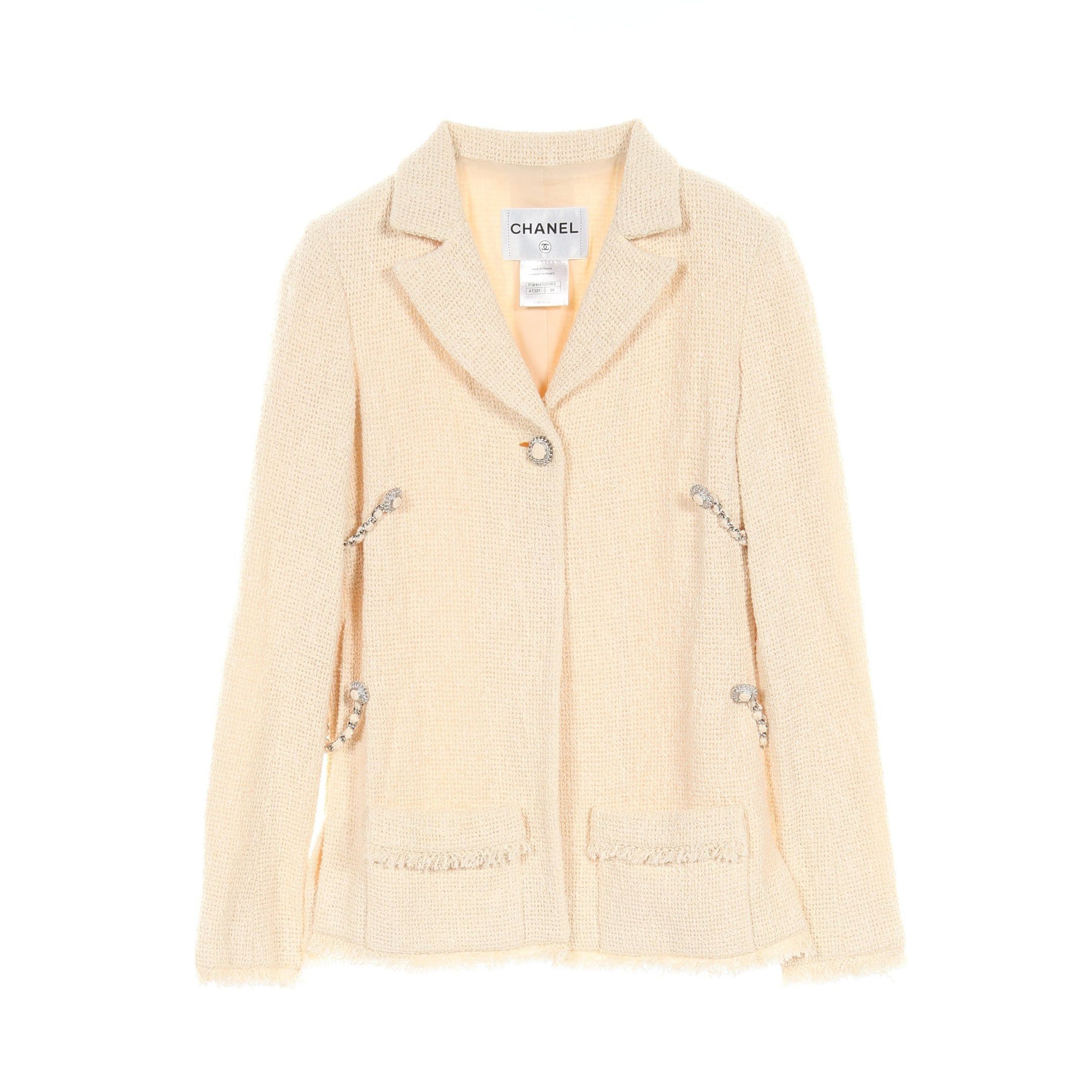 Chanel Chanel Tweed Jacket Cotton Nylon Ivory Side Slit Size ONE SIZE - 1 Thumbnail