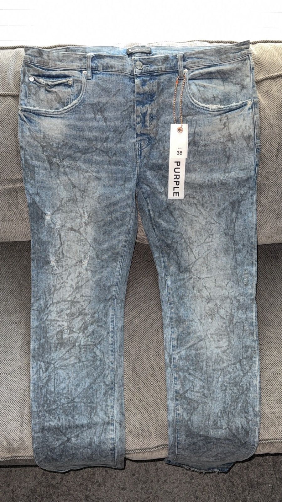 Purple Brand Purple Brand Marble Wash Jeans Distressed Light Blue Denim Size US 38 / EU 54 - 3 Thumbnail