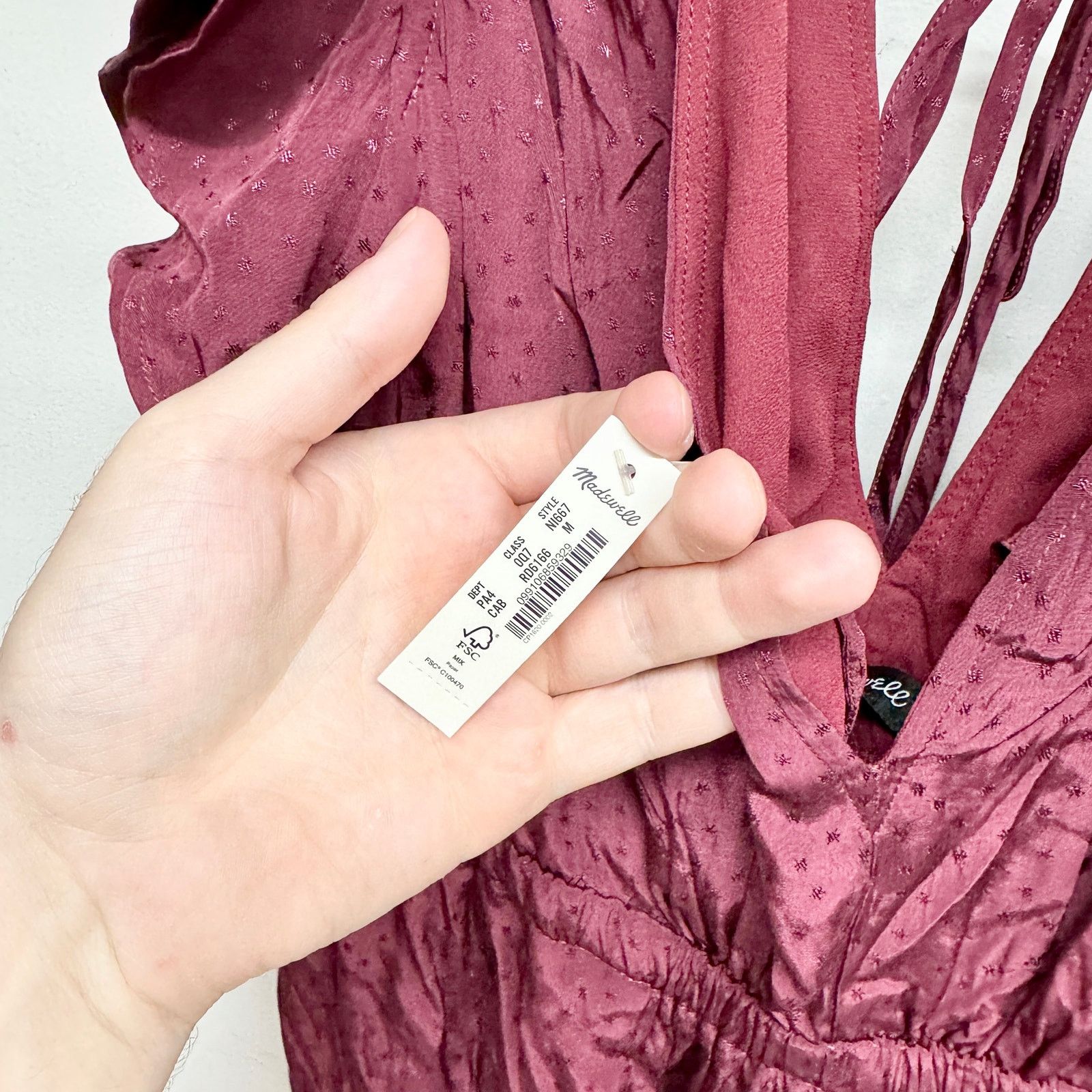 Madewell Madewell Burgundy Jacquard Deep-V Ruffled Jumpsuit Med NWT Size 30" / US 8 / IT 44 - 5 Thumbnail