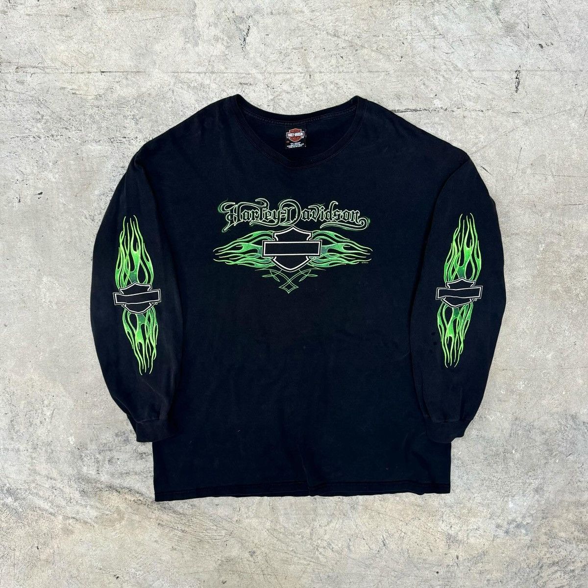 Harley Davidson × Vintage 2005 GREEN FLAME LONG SLEEVE Size US XXL / EU 58 / 5 - 1 Thumbnail