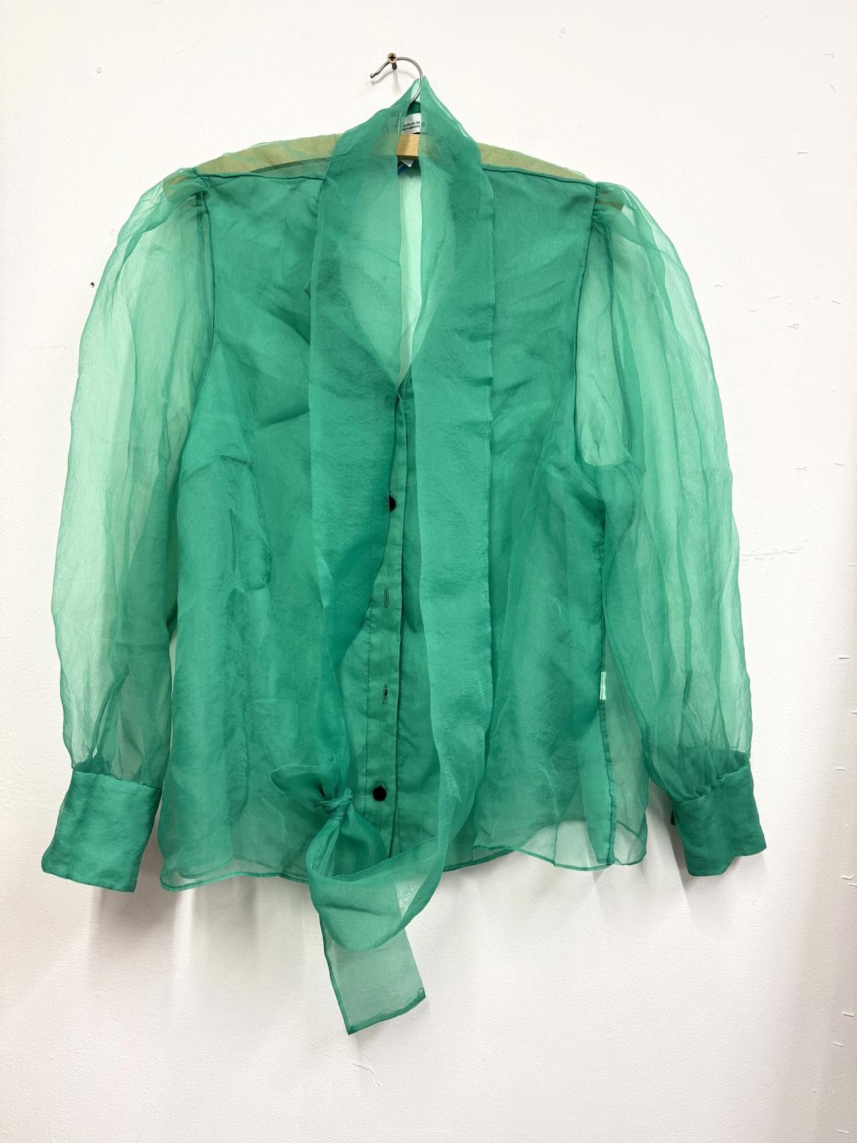 Zara Zara Sheer Green Blouse with Tie Neck and Black Buttons, XXL Size XXL / US 16-18 / IT 52-54 - 1 Thumbnail