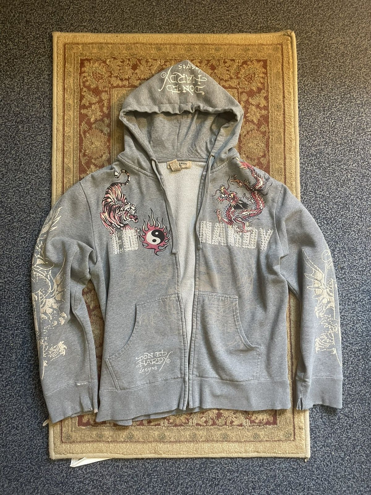 image of Ed Hardy Vintage Zip Up in Grey, Men's (Size XL)