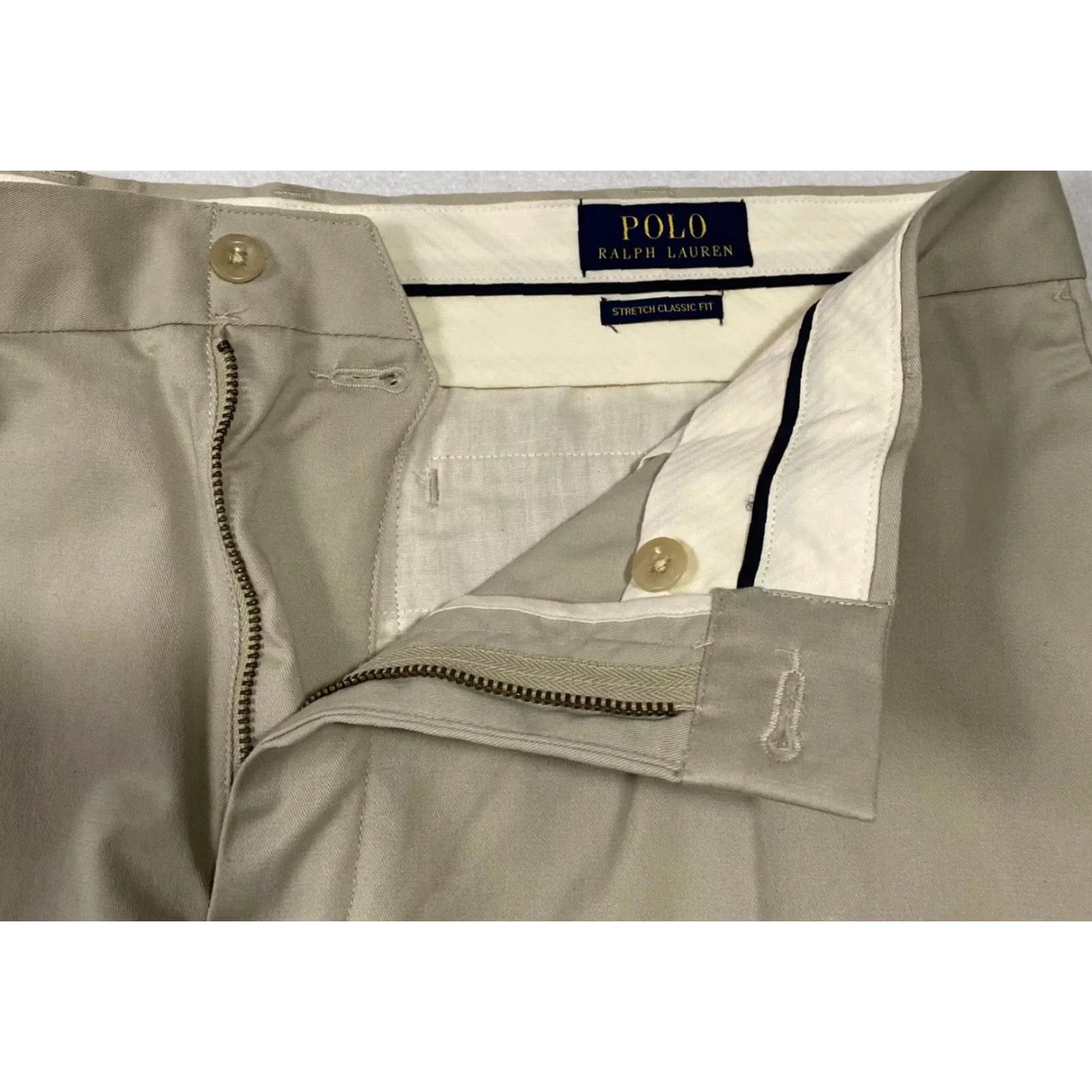 Polo Ralph Lauren Polo Ralph Lauren Chino Pants Men 38x34 Flat Front Casual Solid Cotton Tan Khaki/ Ivory Logo Button Pockets Mens Regular Straight Inseam 34 Size US M / EU 48-50 / 2 - 3 Thumbnail